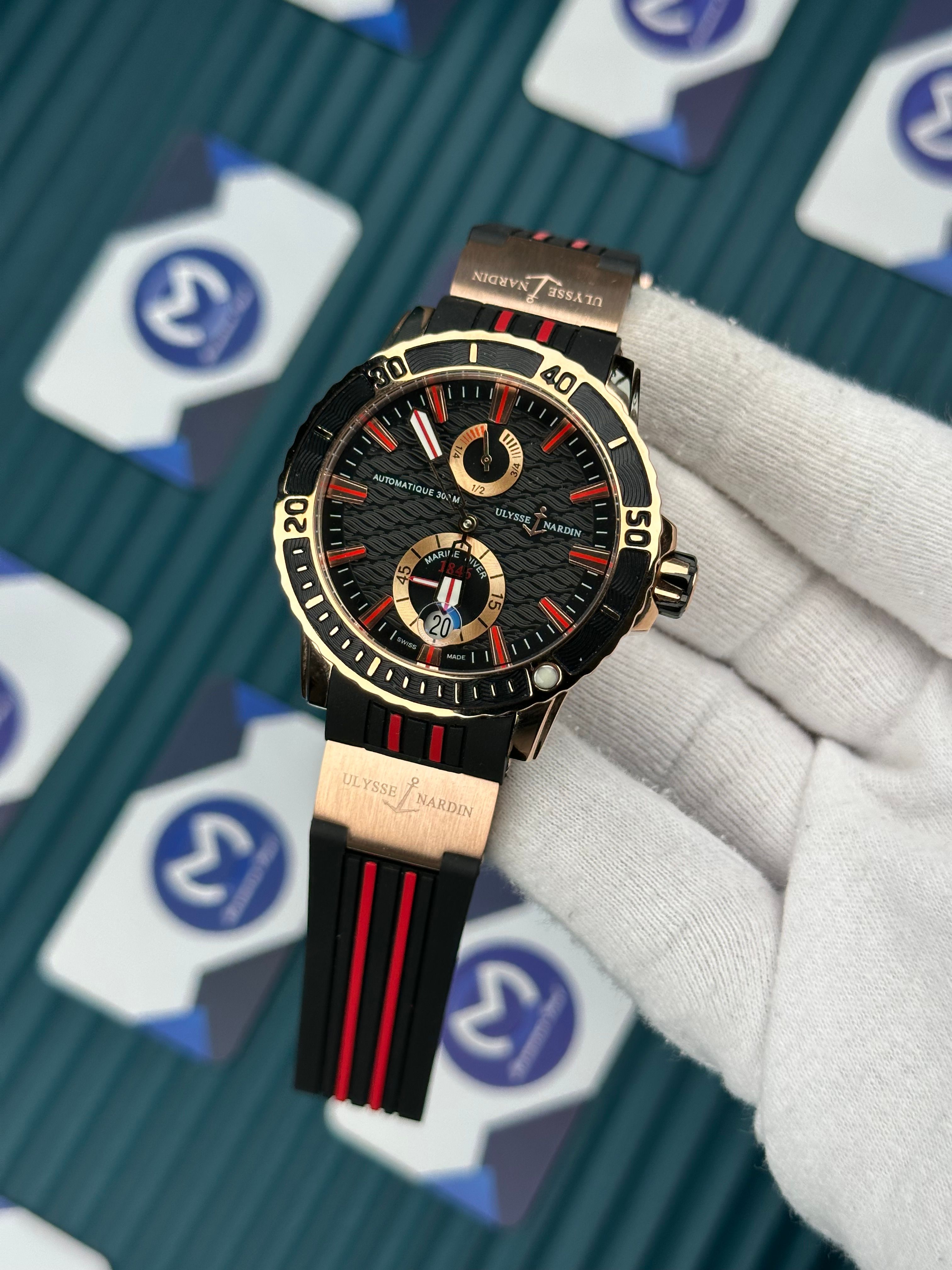Ulysse Nardin Marine Chronograph Black Cord Red Line Rose Case Automatic