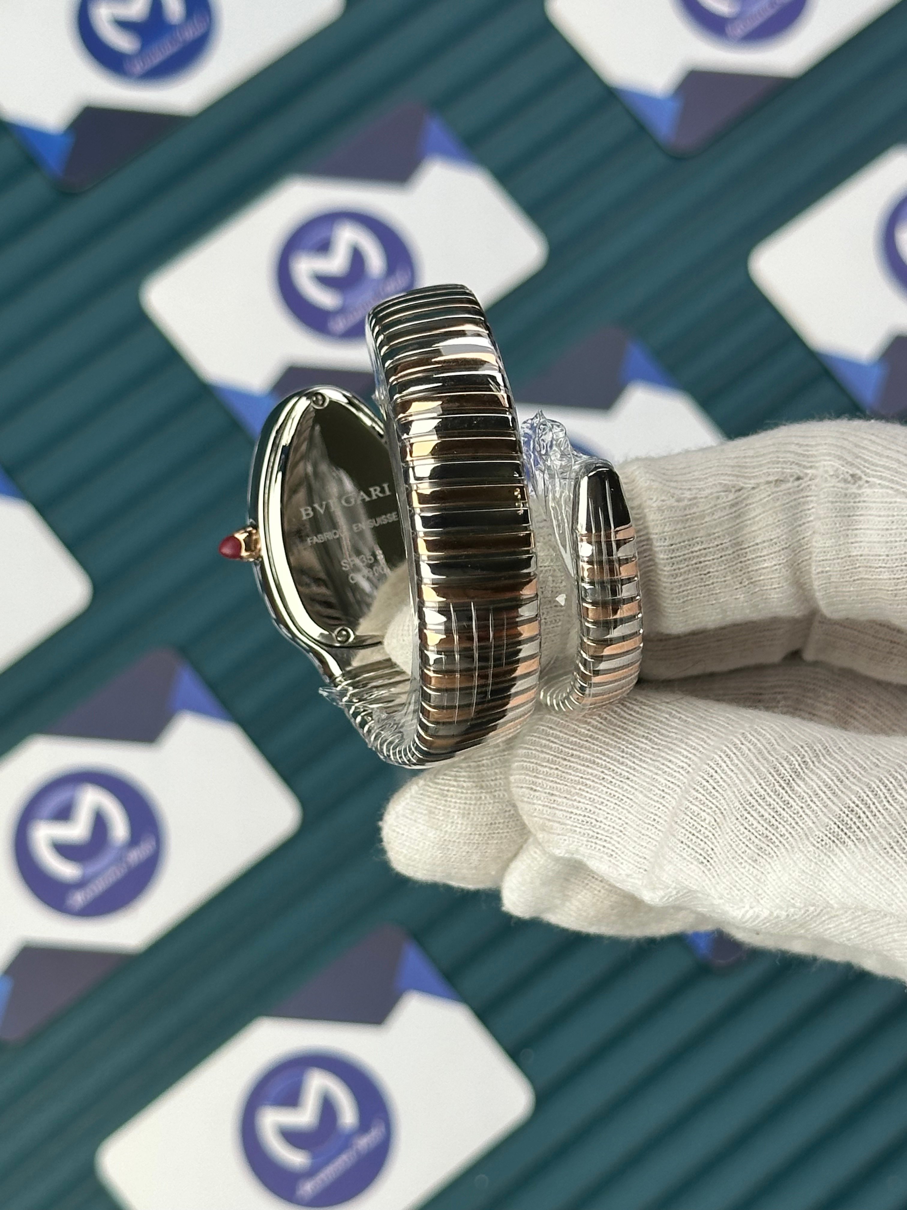 BVLGARI SERPENTI BLUE DIAL DIAMOND BEZEL ROSE-SILVER SHORT TUBOGAS