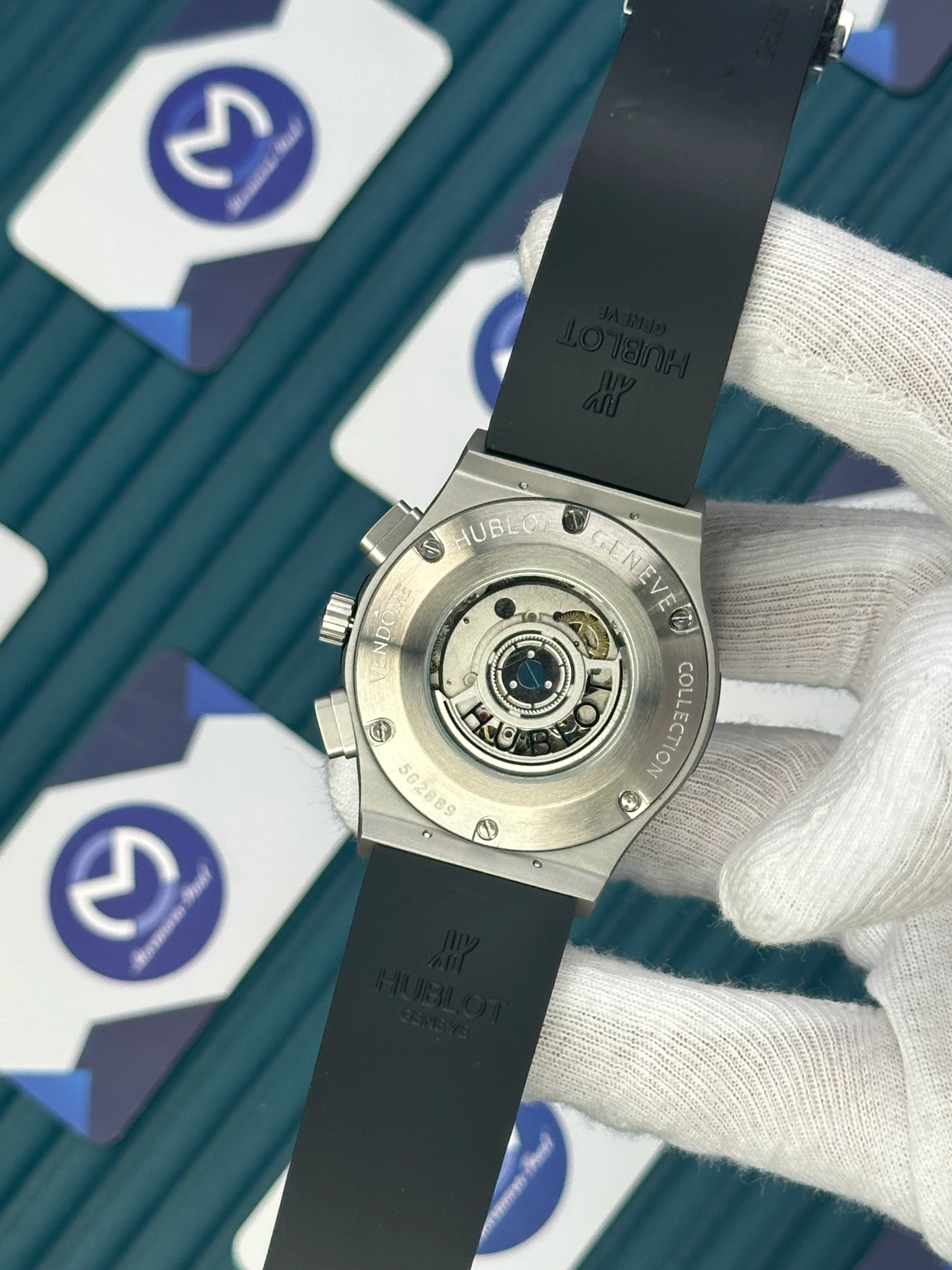 HUBLOT AUTOMATIC CLASIC VENDOME FUSHION BLACK DIAL CHRONOGRAP GREY CASE BLACK RUBBER