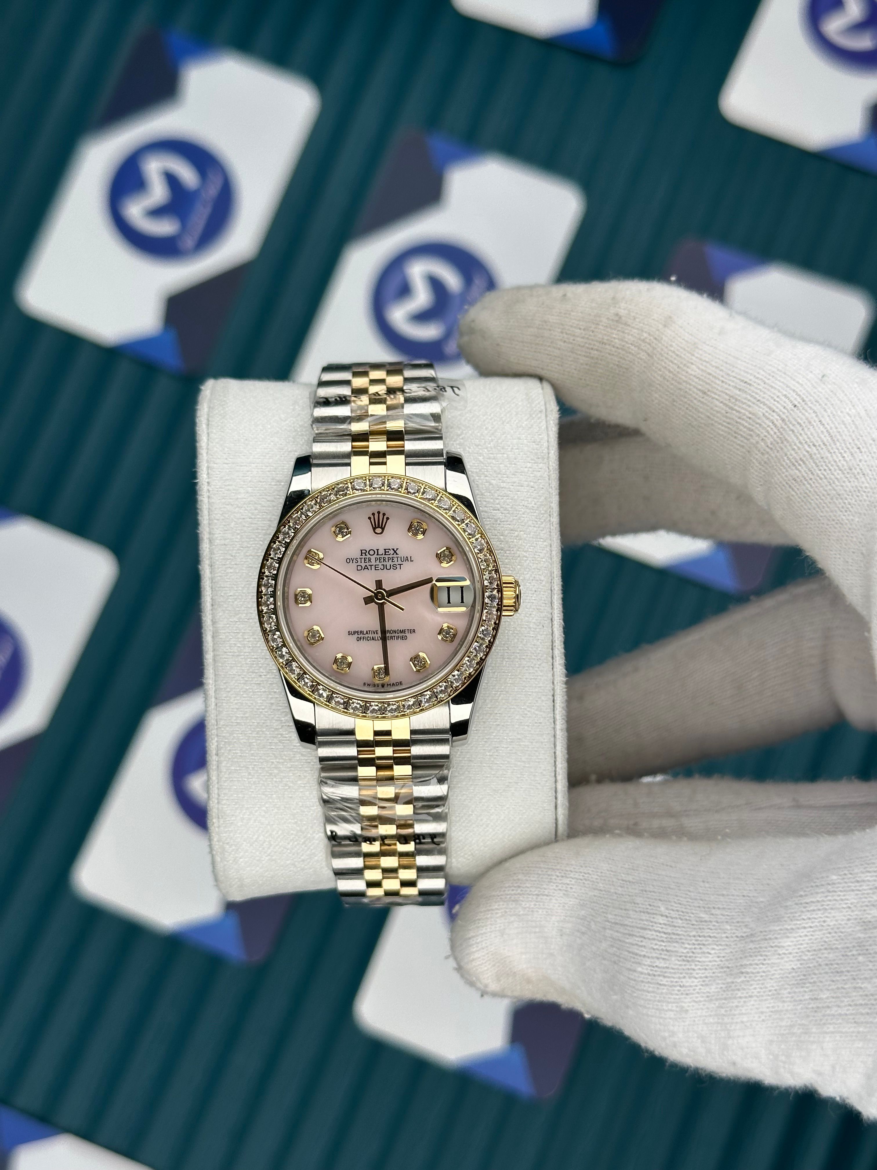 ROLEX 31 SEDEFLİ PEMBE KADRAN PIRLANTA BEZEL GOLD-SILVER JUBILEE