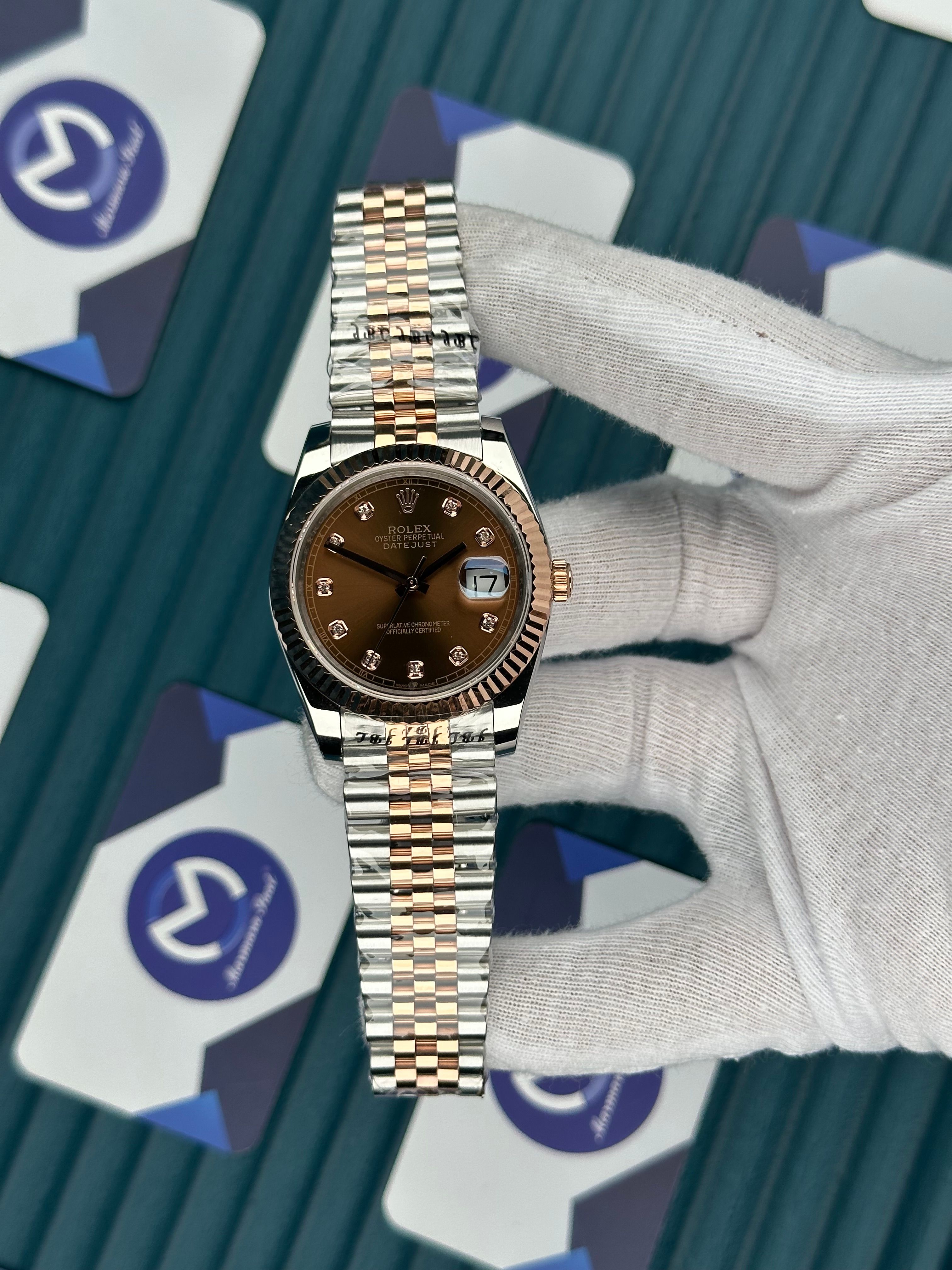 ROLEX DATEJUST CHOCOLATE DIAMOND INDEX ROSE-SILVER JUBILE