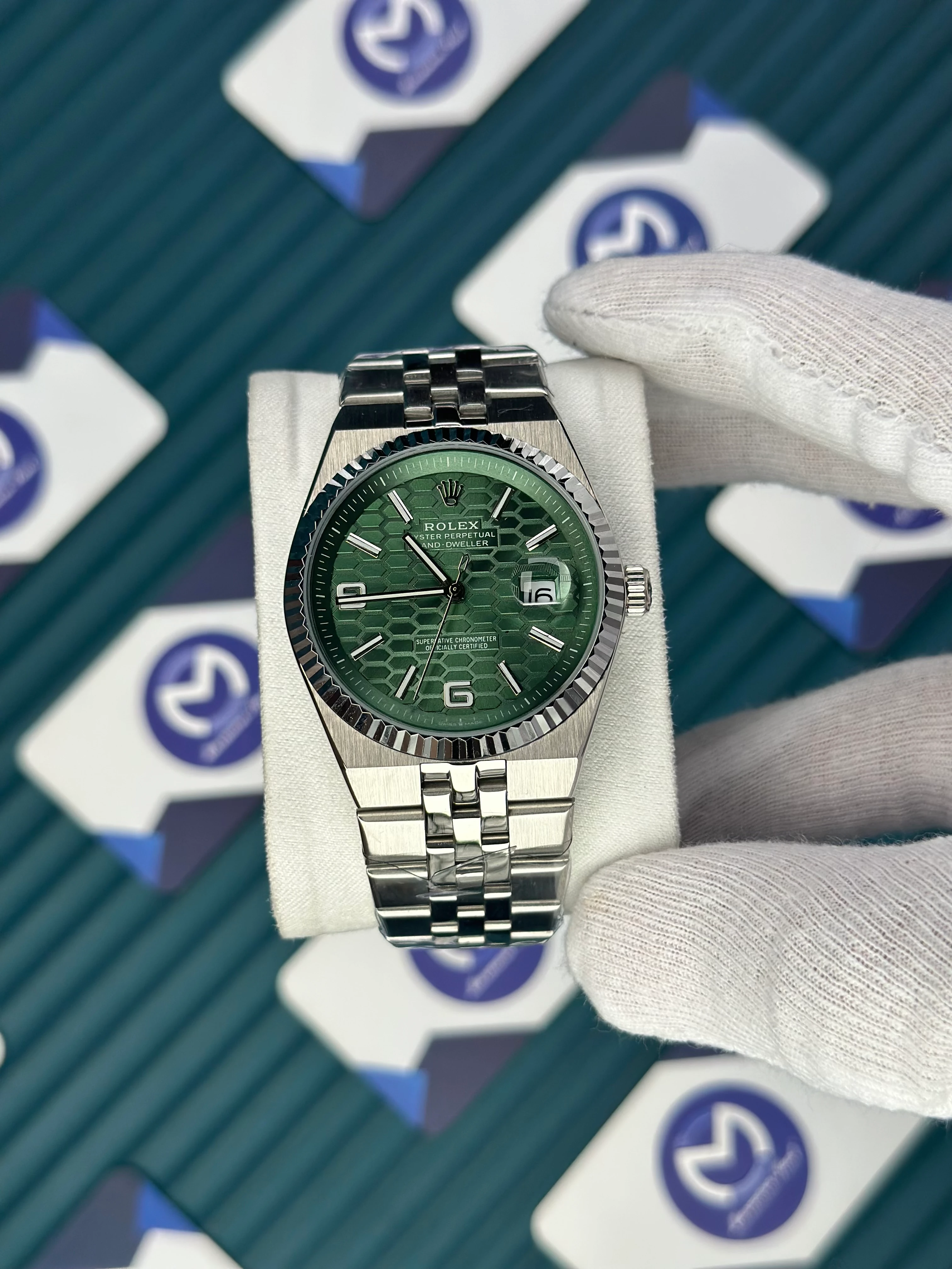 ROLEX LAND DWELLER GREEN DIAL SILVER OYSTERSTEEL 