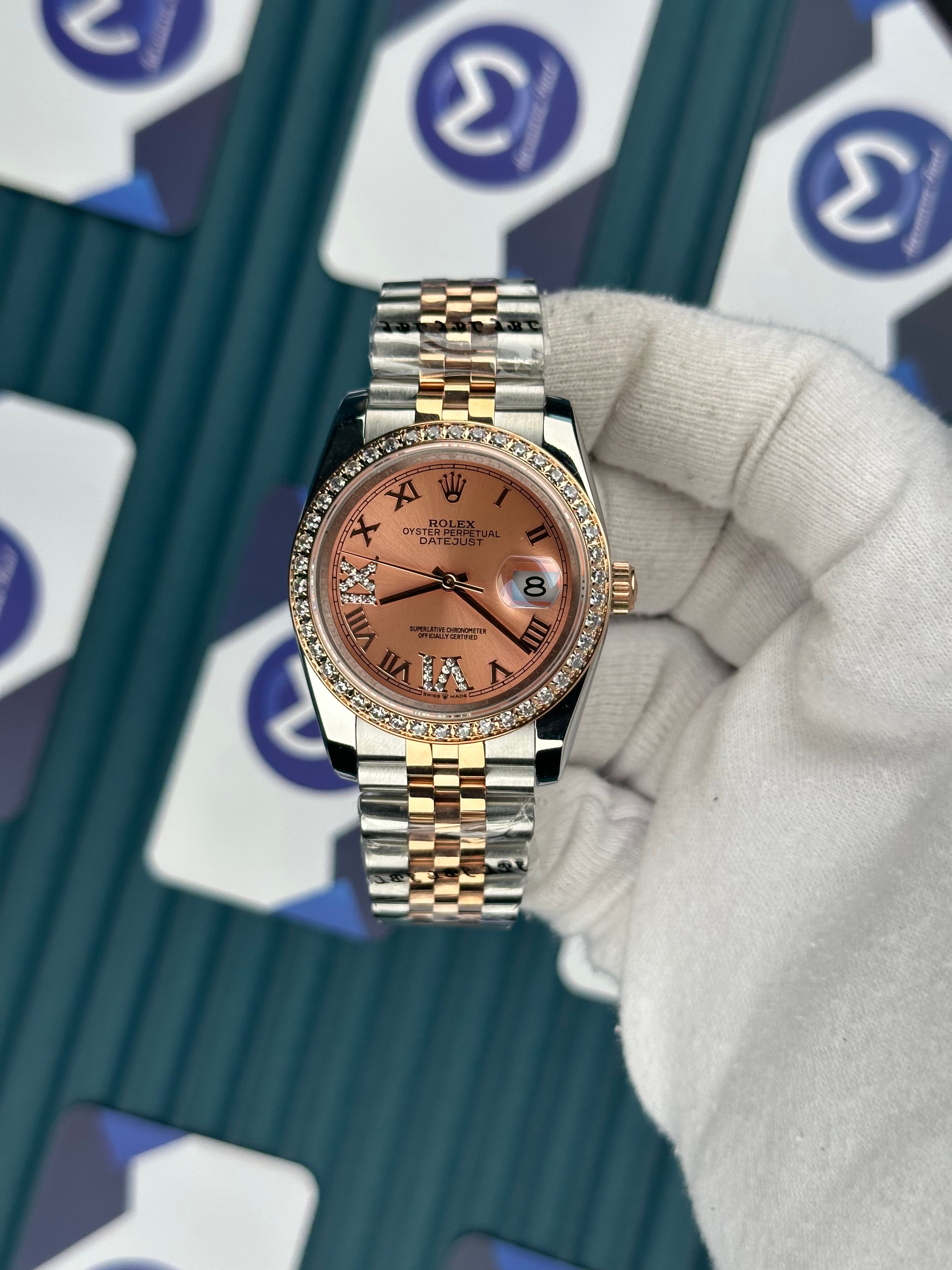 ROLEX 36 PEMBE KADRAN ROMA INDEX PIRLANTA BEZEL ROSE-SILVER JUBILEE
