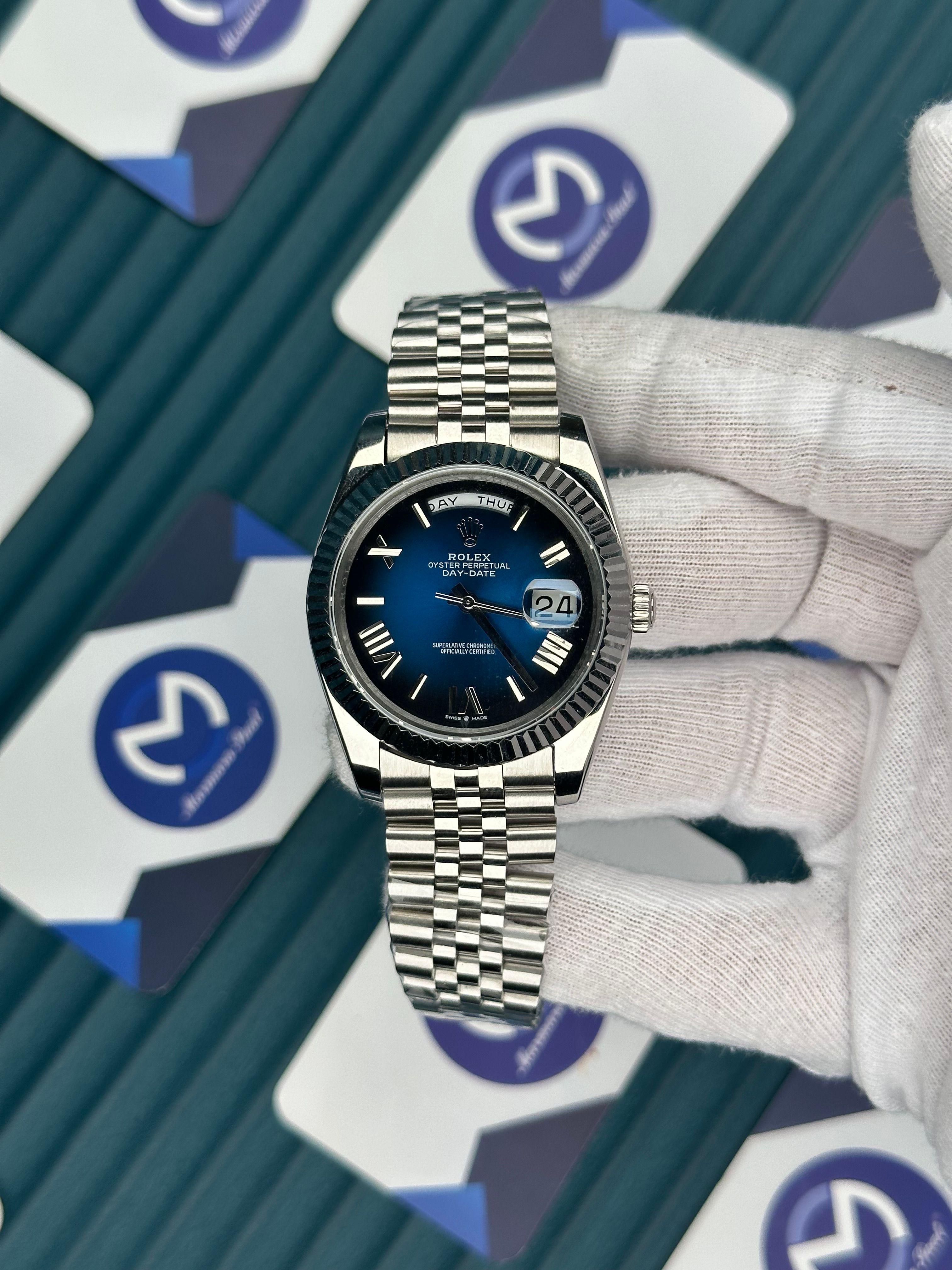 ROLEX DAY-DATE BLUE DIAL ROMA INDEX SILVER JUBILE
