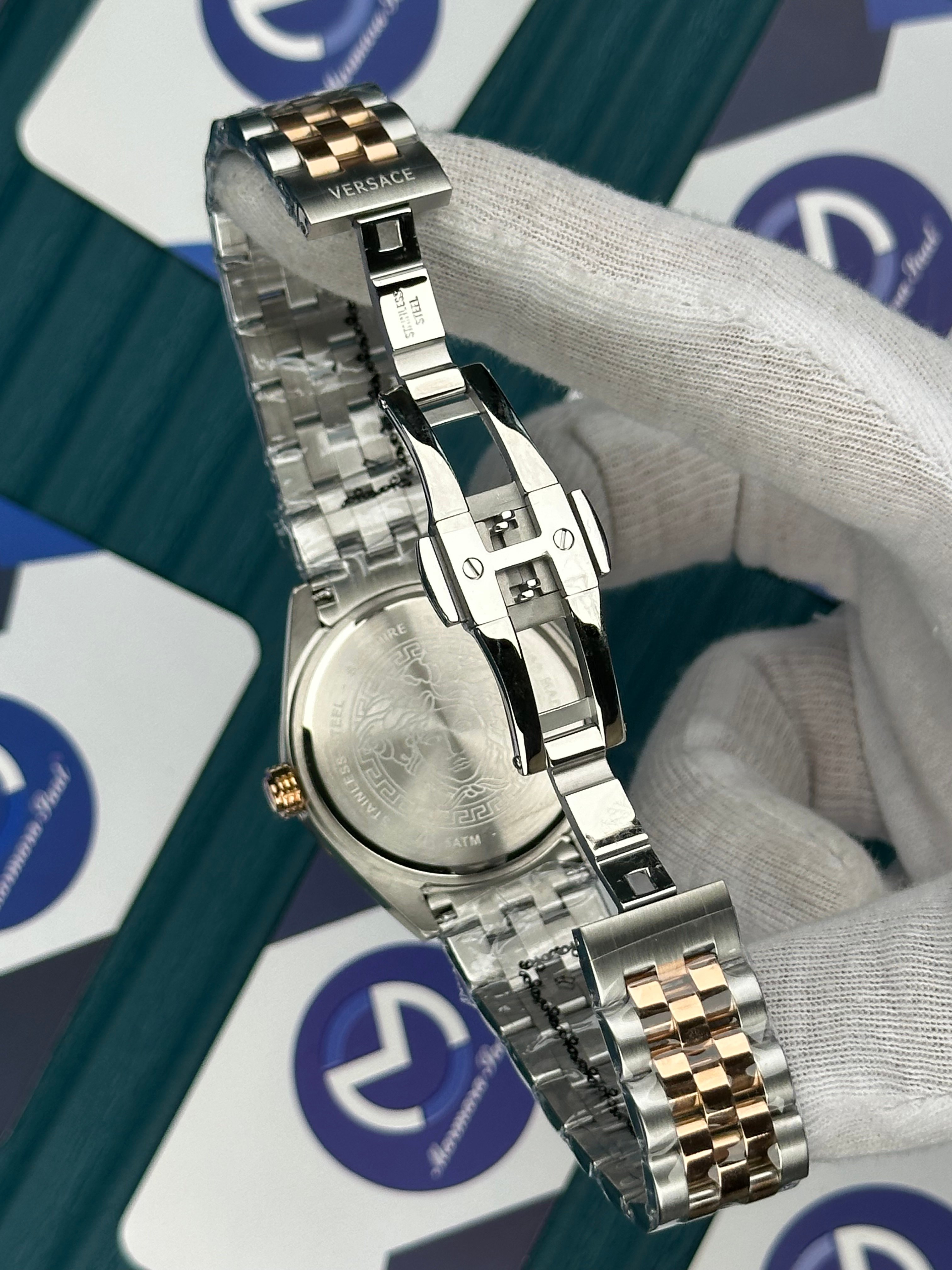 VERSACE 36 GREEN DIAL ROSE-SILVER JUBILE