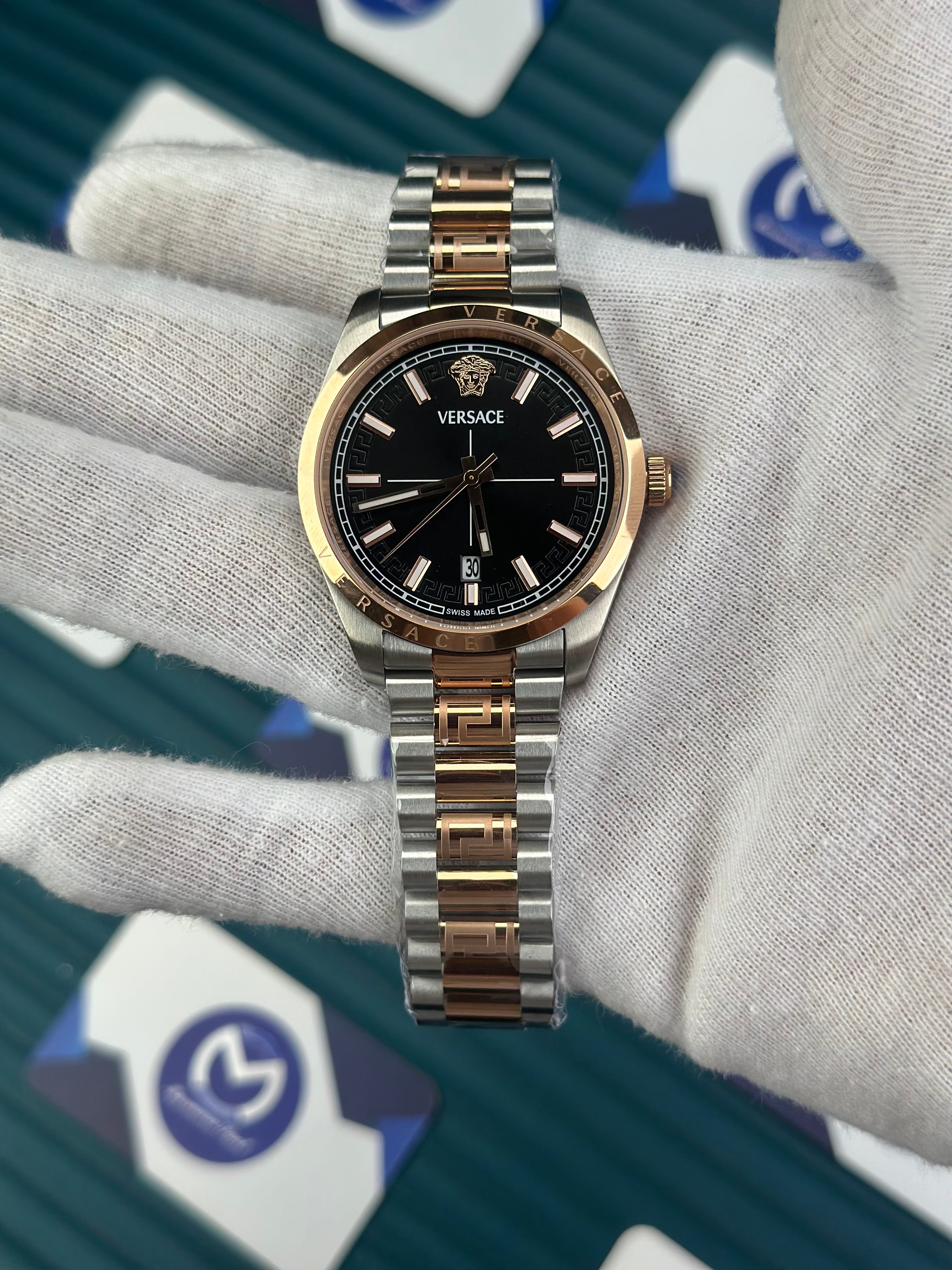 VERSACE NEW BLACK DIAL ROSE-SILVER PRESIDENT