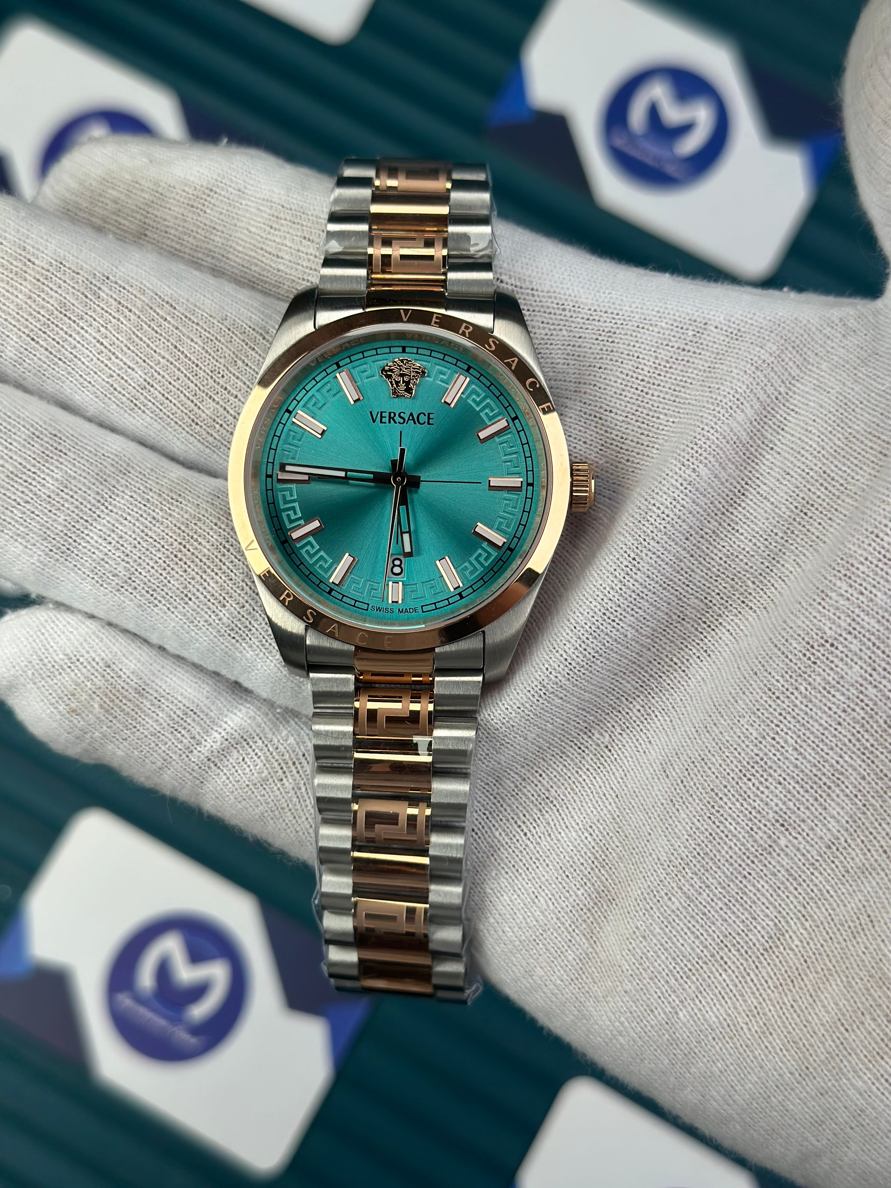 VERSACE NEW TURQUOISE DIAL ROSE-SILVER PRESIDENT