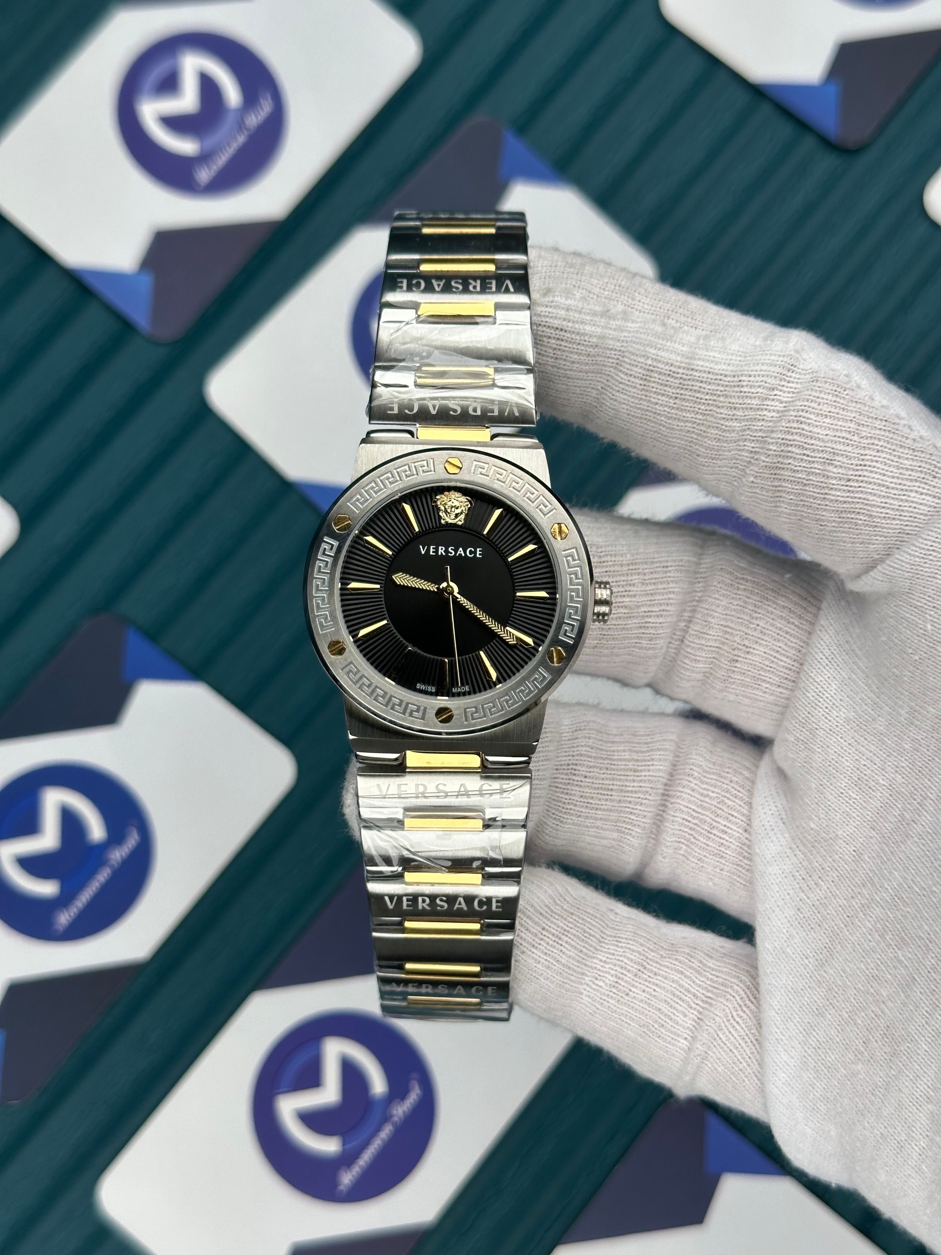VERSACE 36 BLACK DIAL GOLD INDEX GOLD-SILVER 