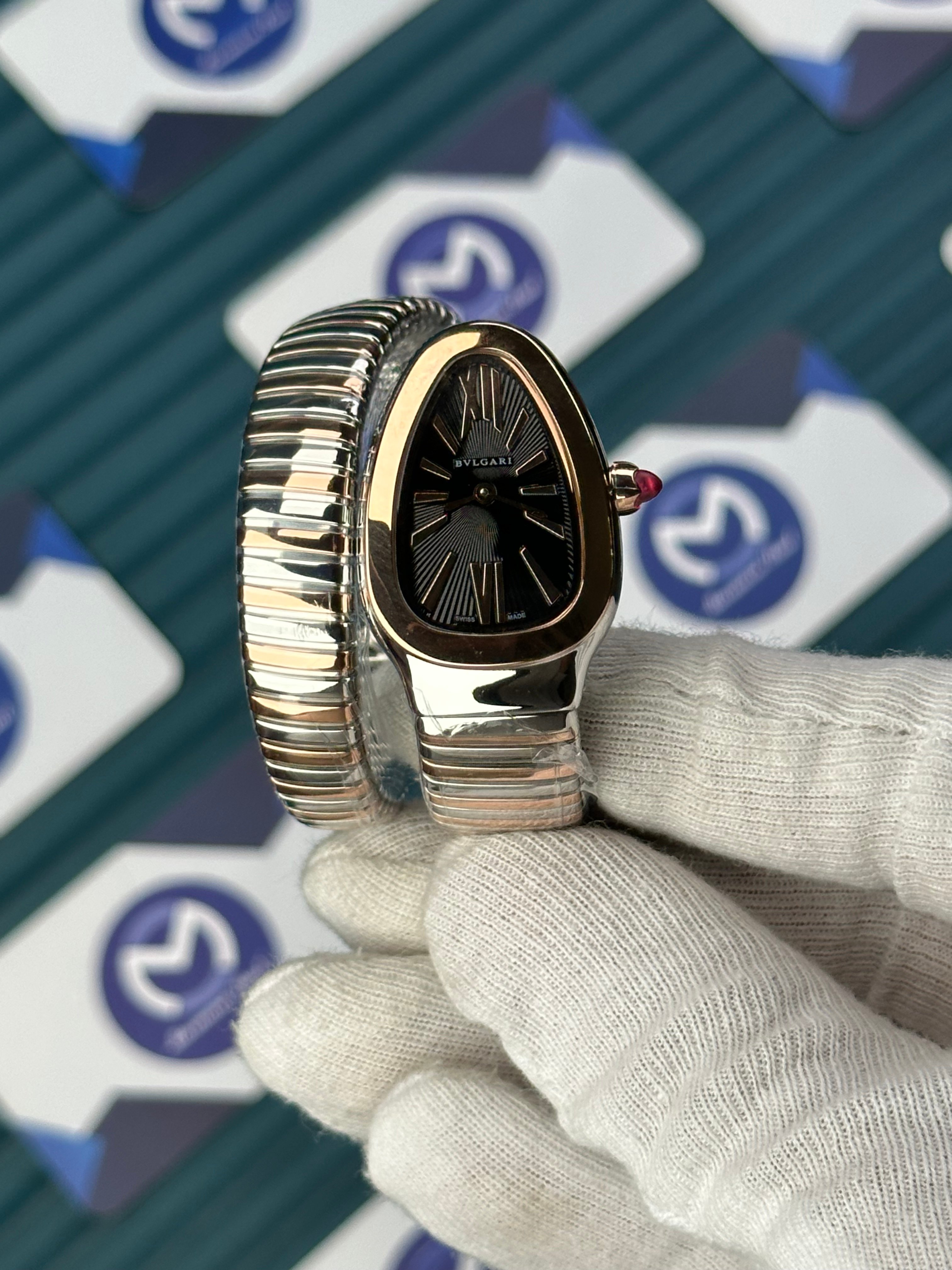 BVLGARI SERPENTI BLACK DIAL ROSE-SILVER SHORT TUBOGAS