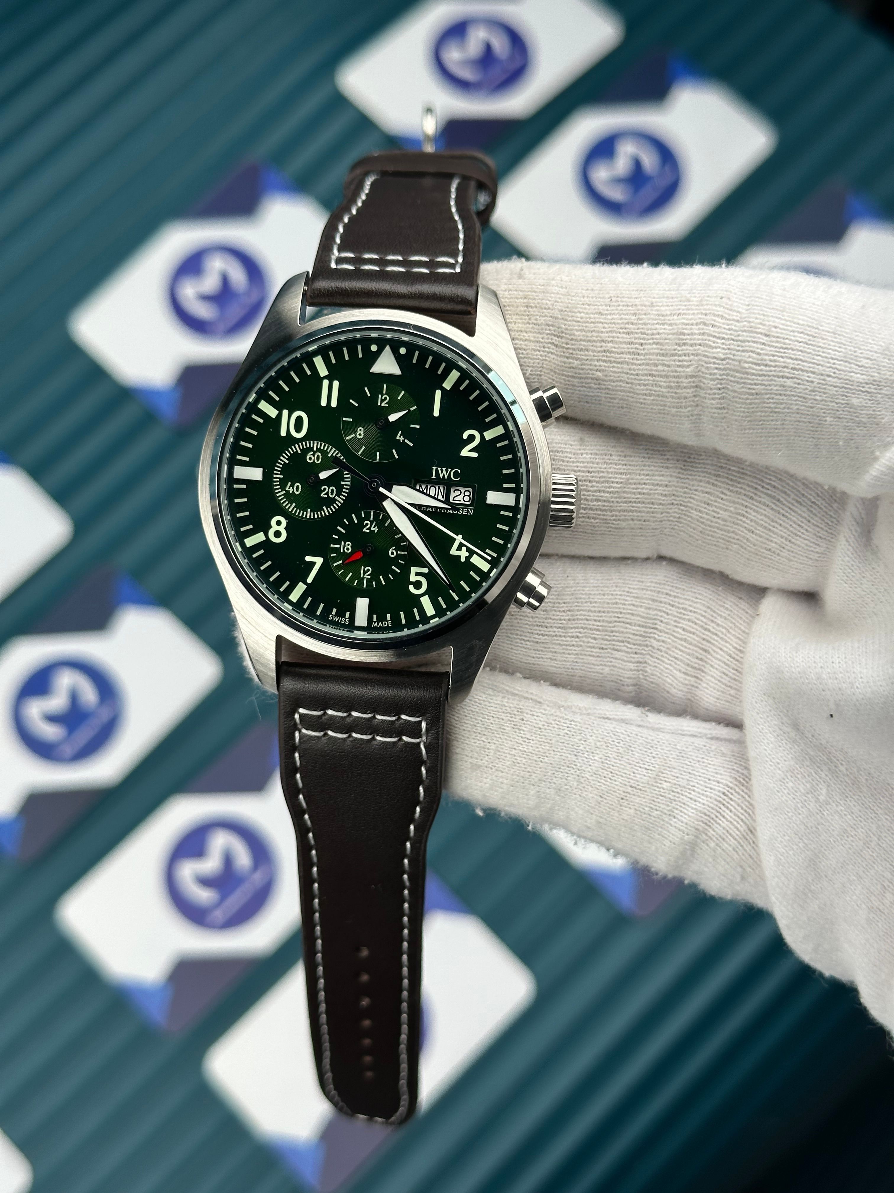 IWC PILOT'S GREEN DIAL CHOCOLATE CORD