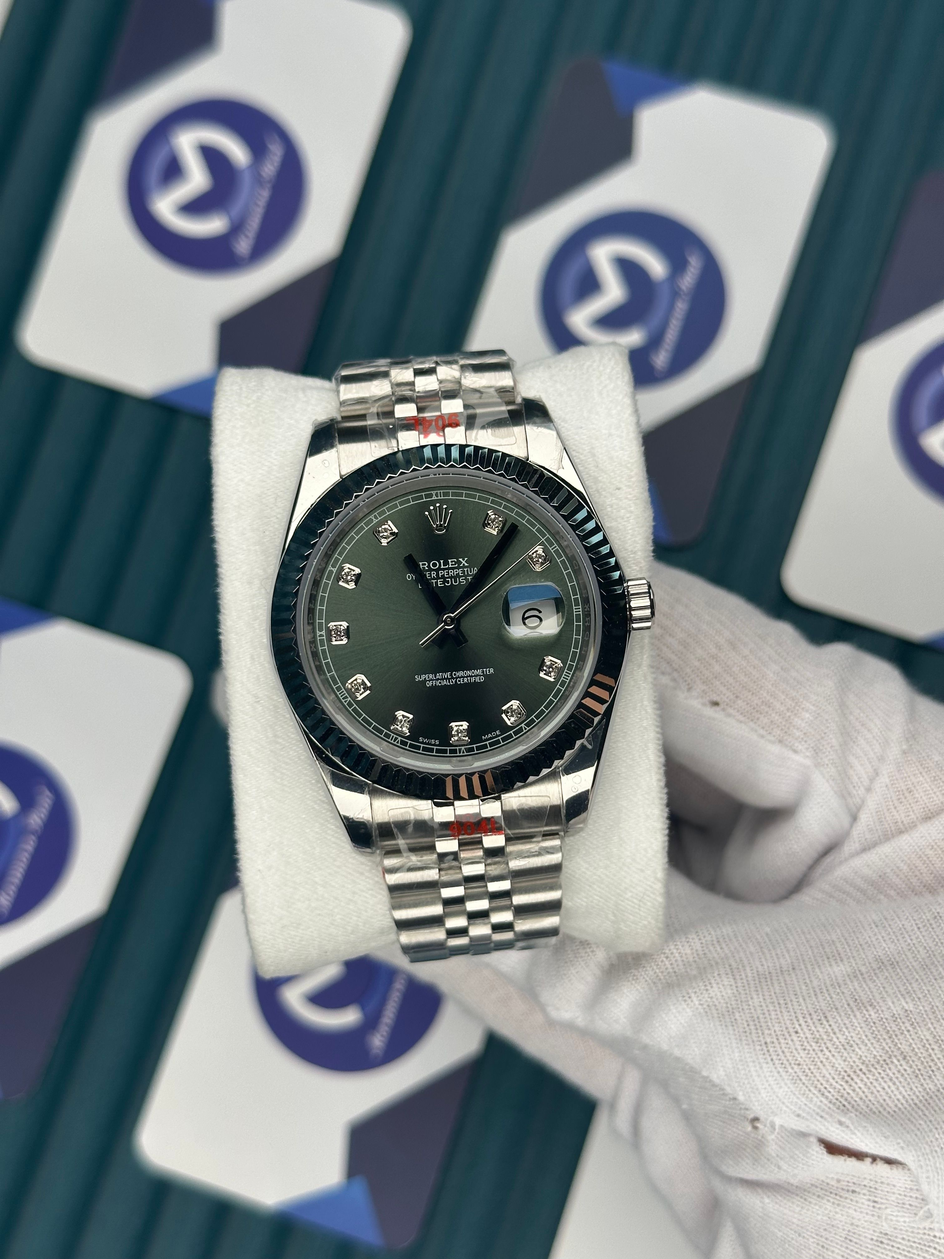 ROLEX DATEJUST GREEN DIAL DIAMOND INDEX SILVER JUBILE