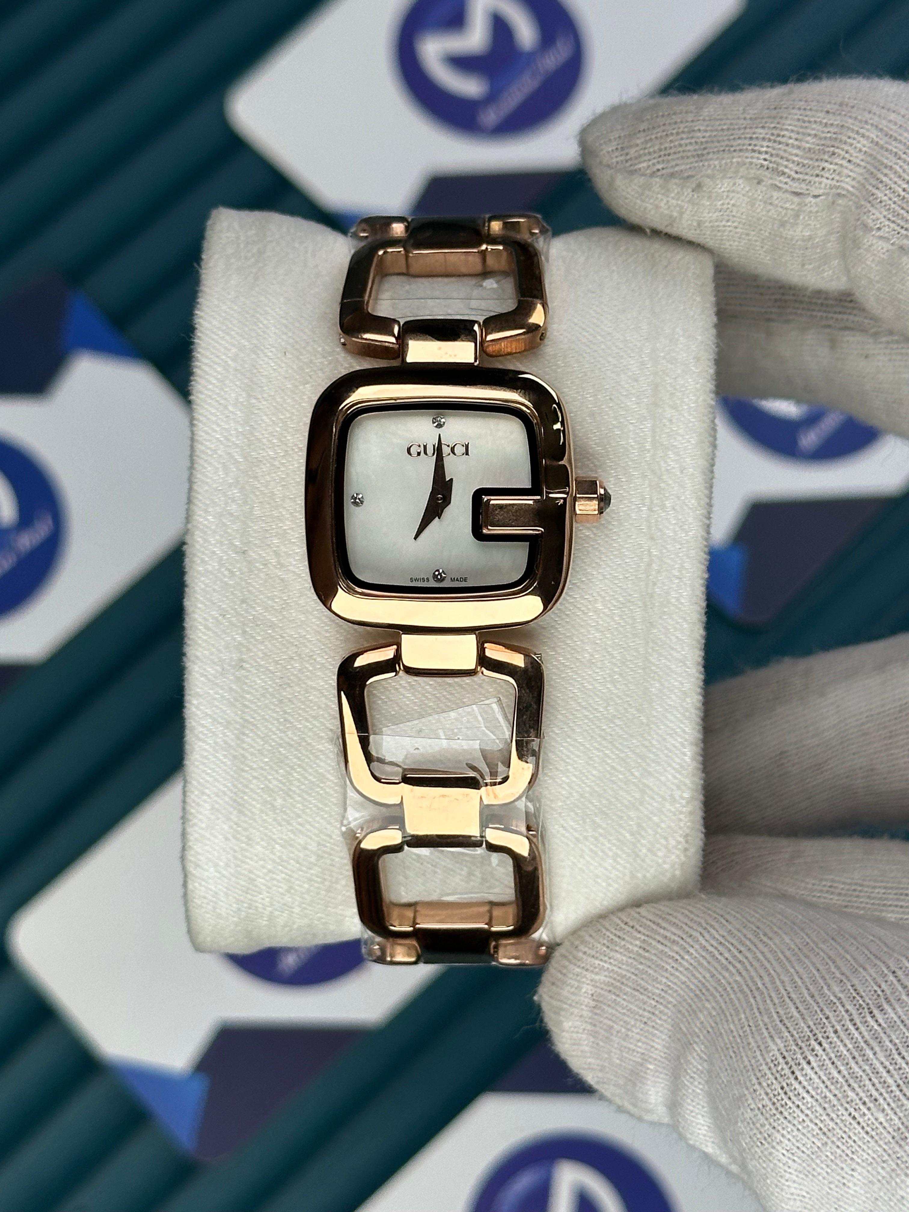 GUCCI WOMAN RING BRACELET WHITE DIAL DIAMOND INDEX ROSE CORD