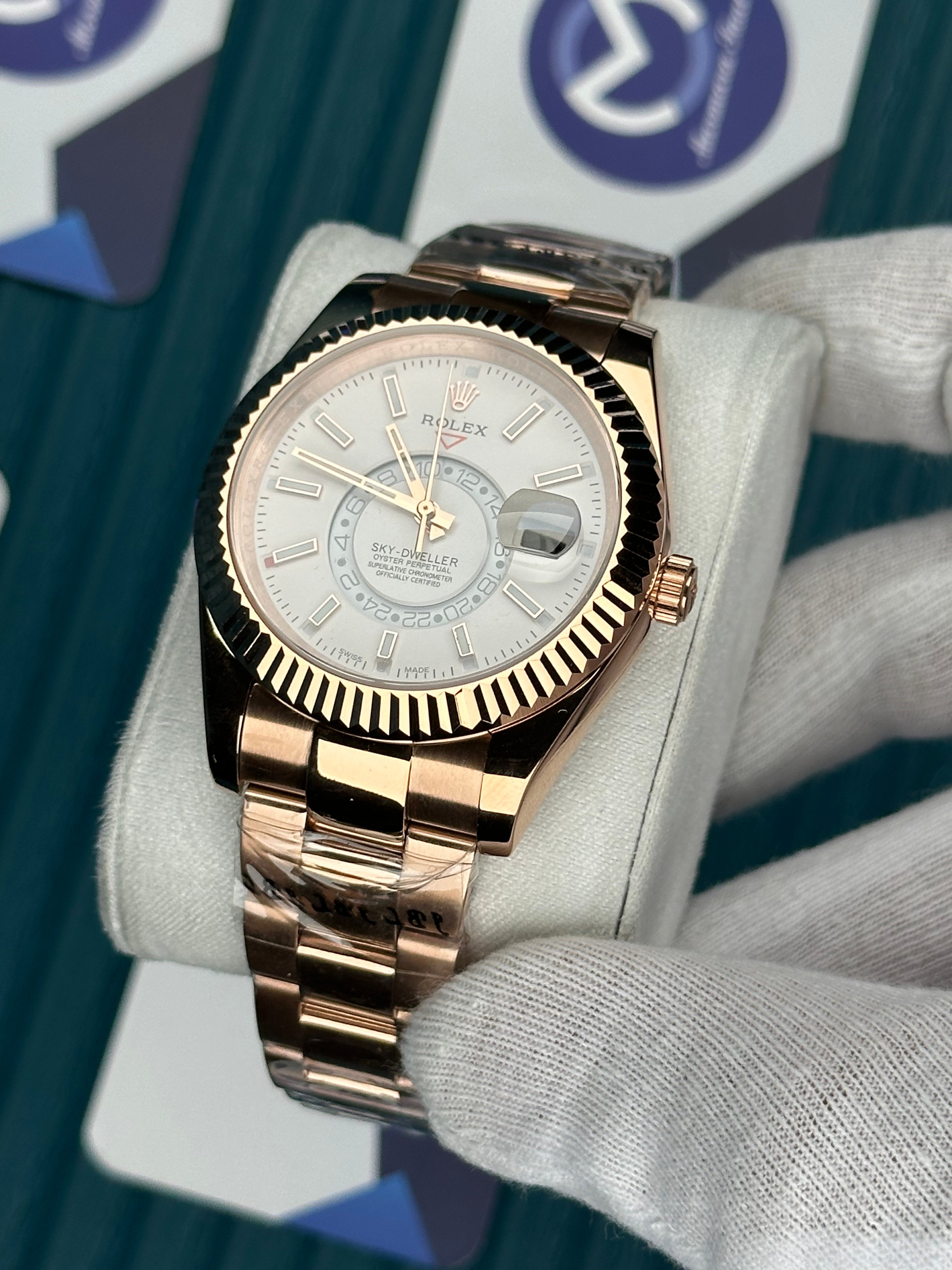 ROLEX SKY-DWELLER WHITE DIAL ROSE OYSTER