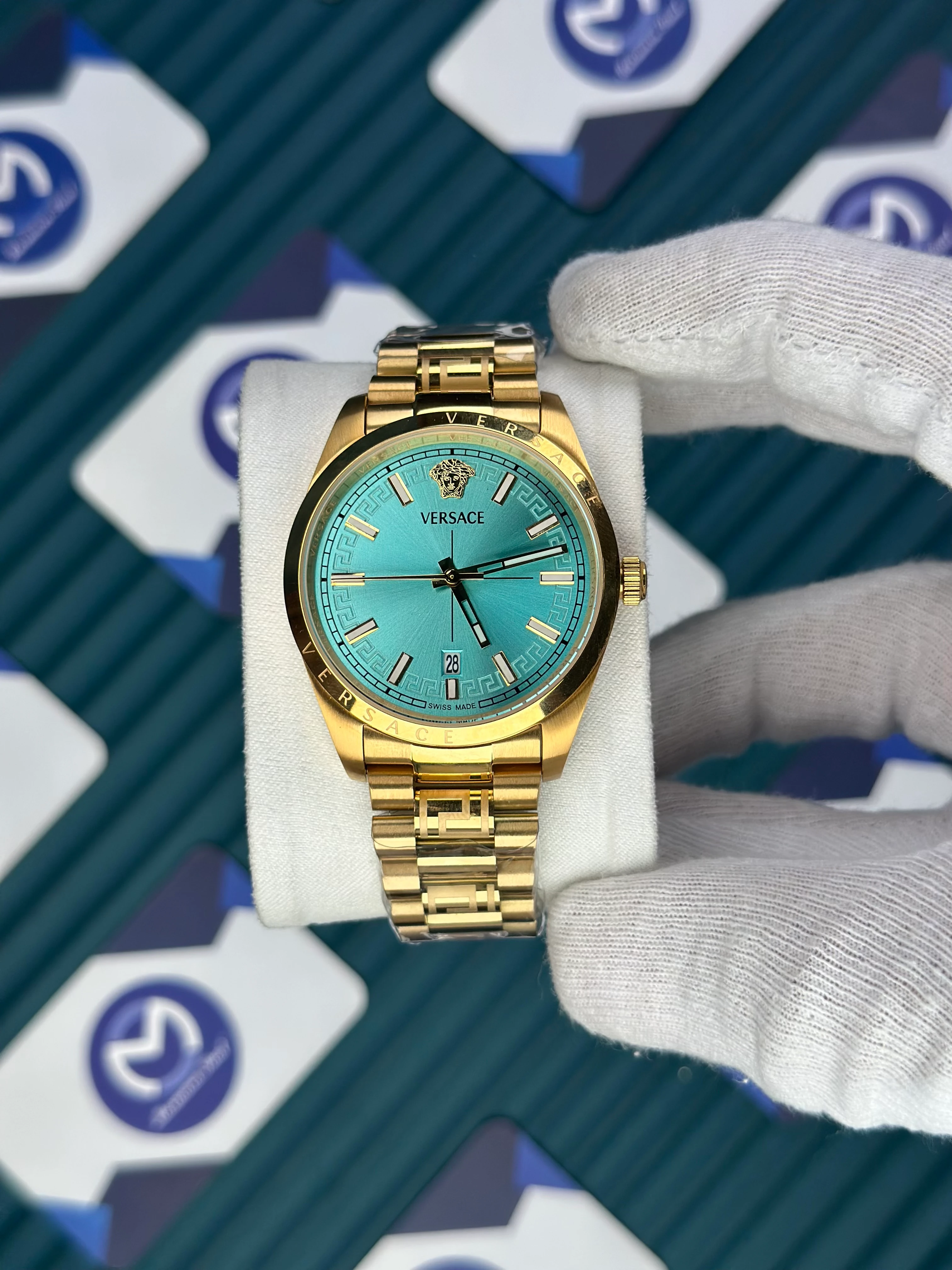 VERSACE NEW TURQUOISE DIAL GOLD PRESIDENT