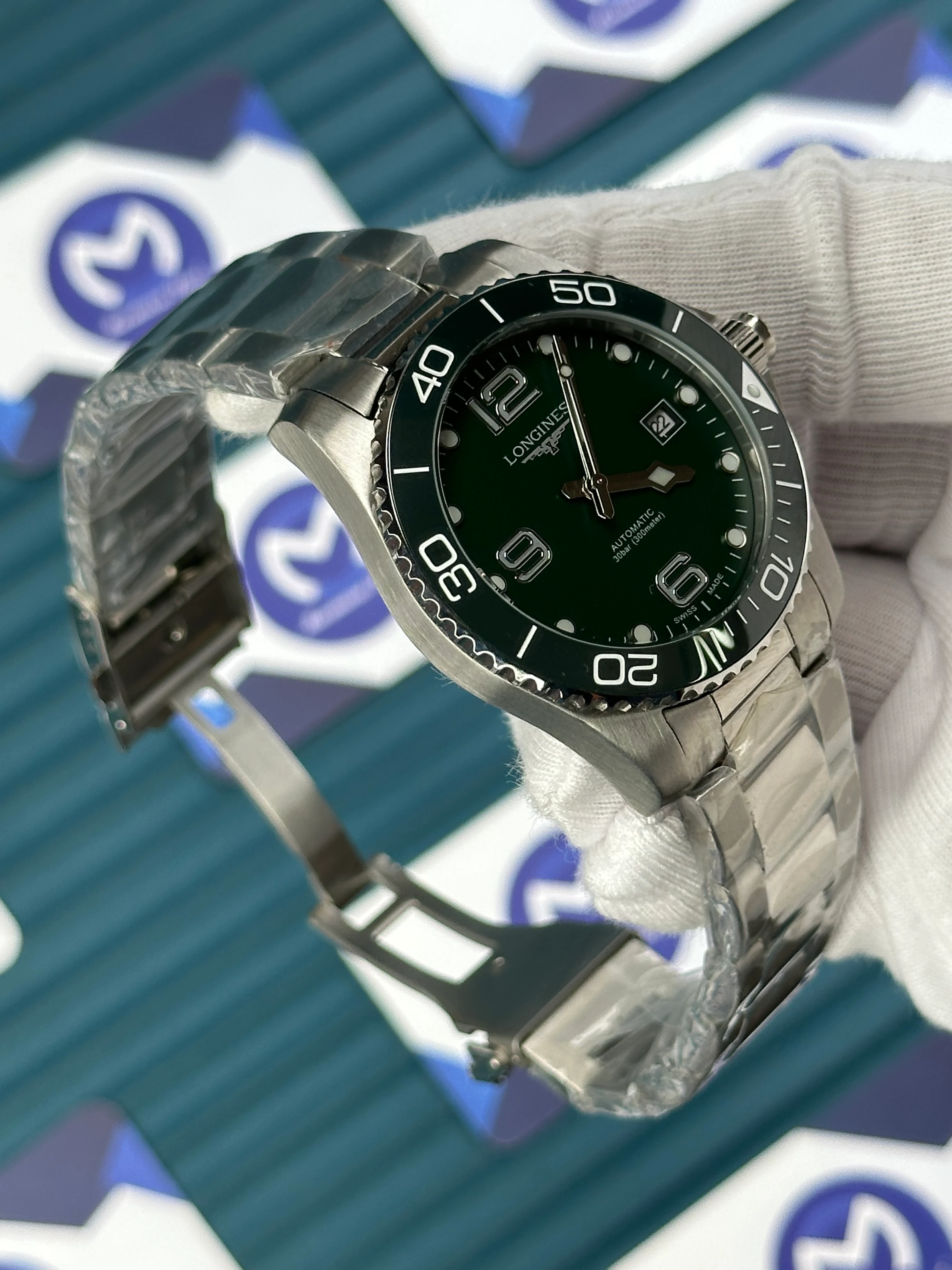 LONGINES HYDROCONQUEST AUTOMATIC GREEN DIAL SILVER 