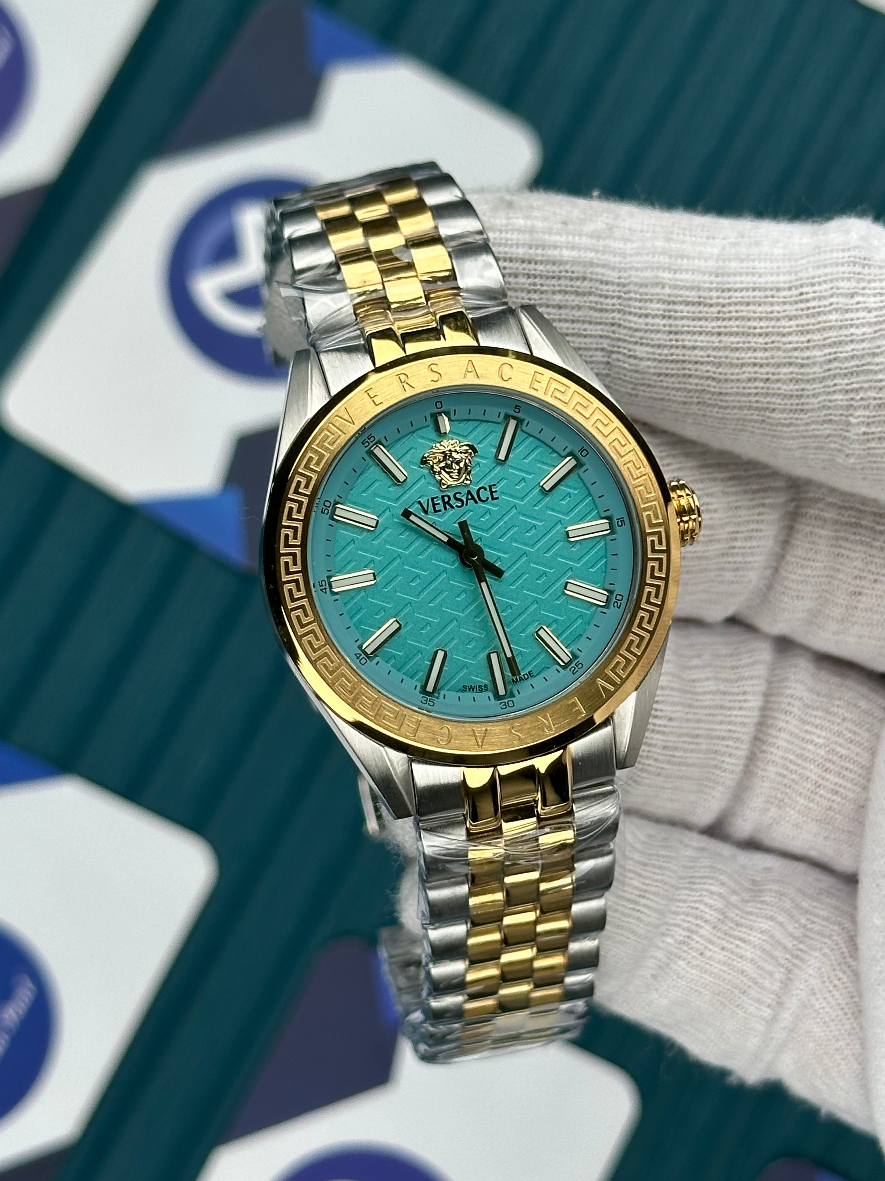 VERSACE 36 TURQUOISE DIAL GOLD-SILVER JUBILE