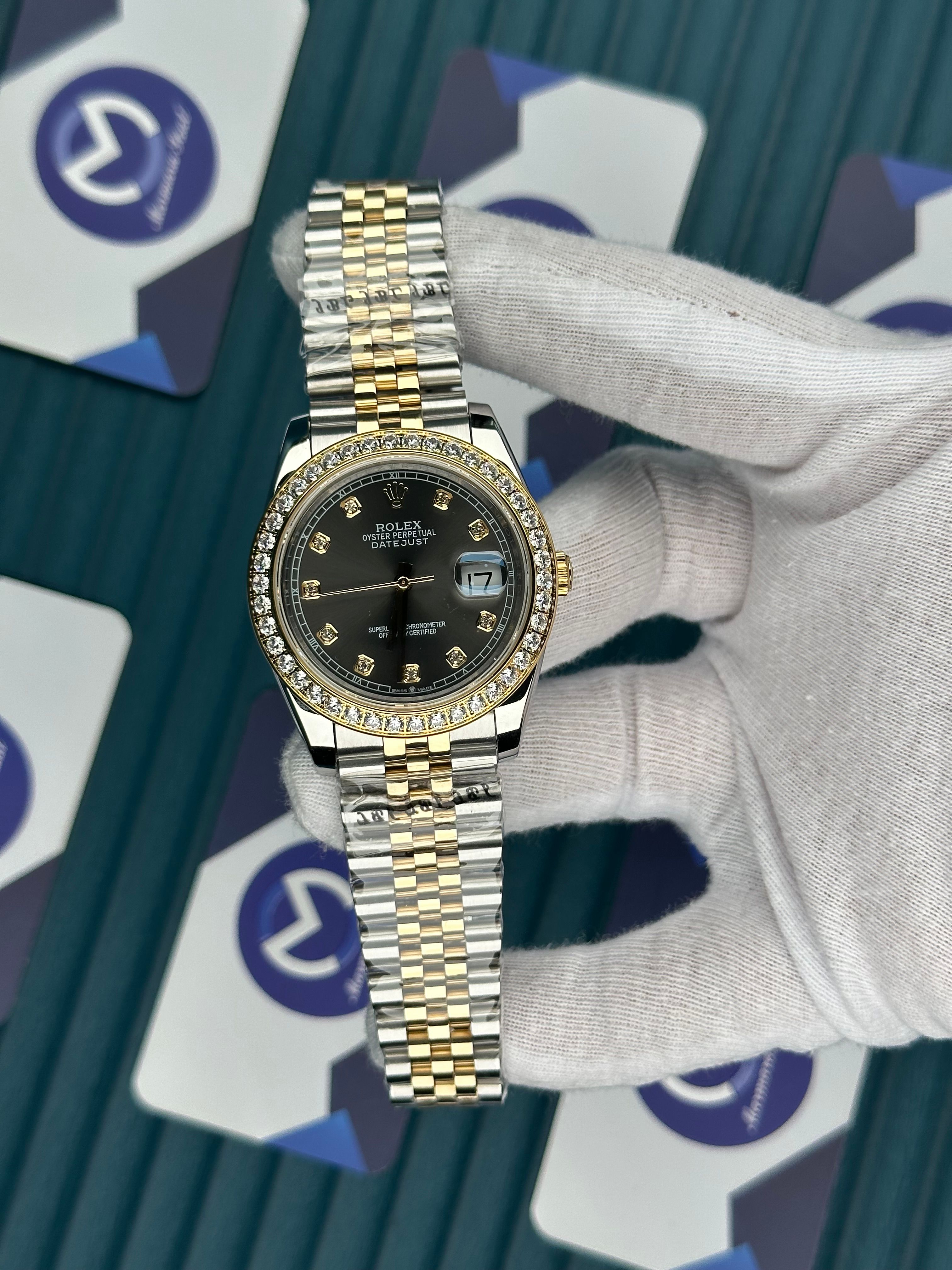 ROLEX DATEJUST GREY DIAL DIAMOND BEZEL GOLD-SILVER JUBILE