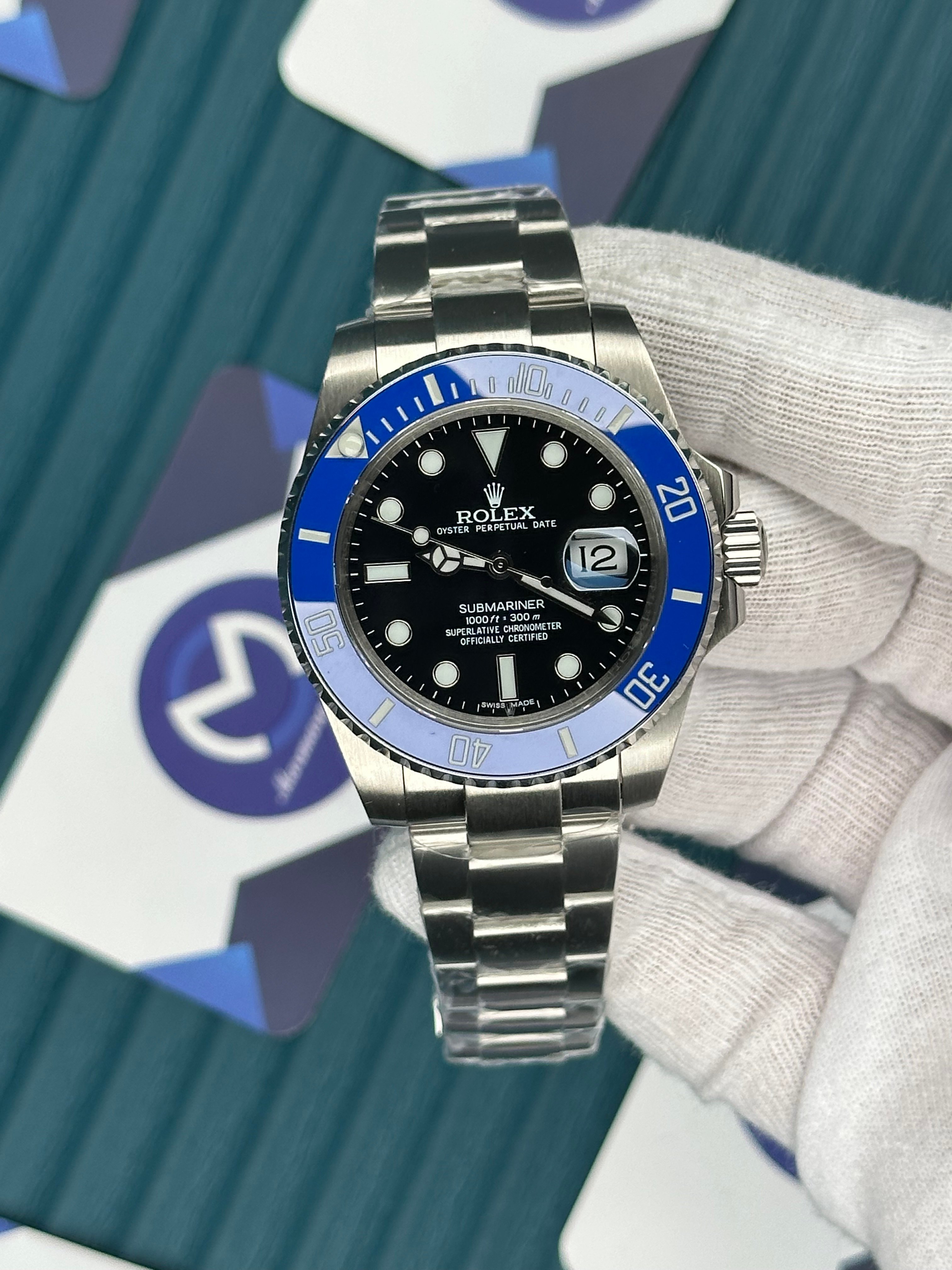 ROLEX SUBMARINER BLACK DIAL BLUE BEZEL SILVER OYSTER