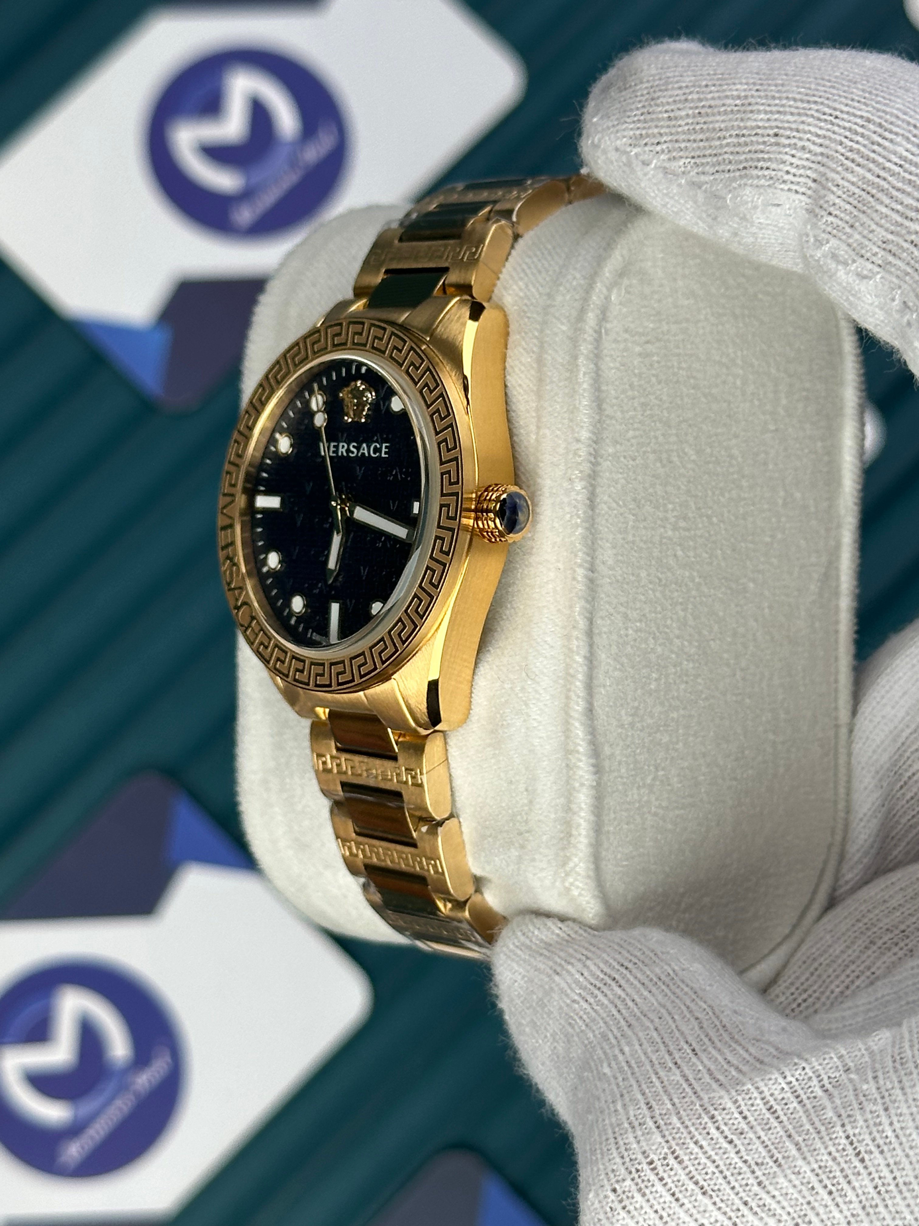 VERSACE 36 MOZAIK BLUE DIAL GOLD CORD 