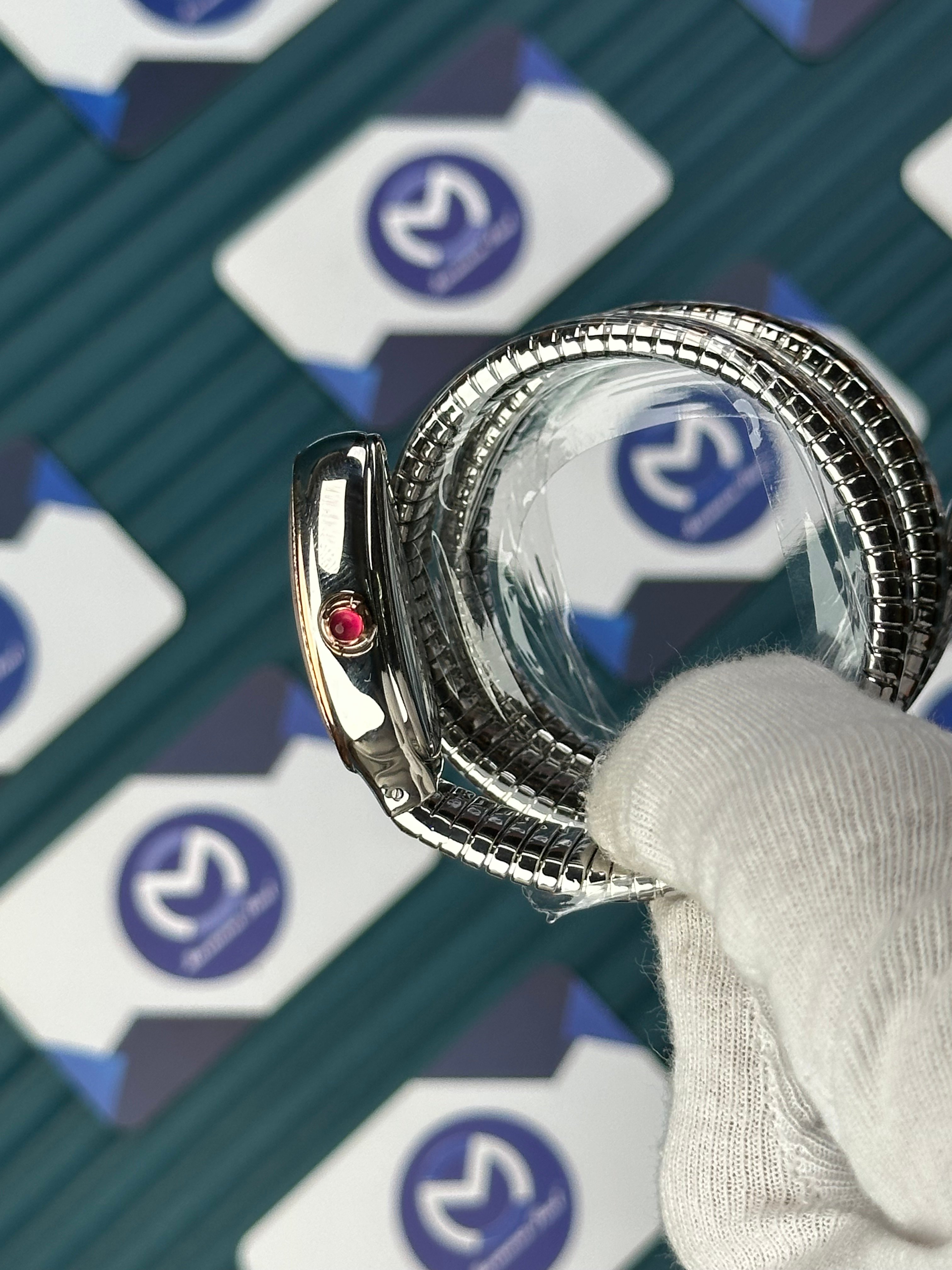 BVLGARI SERPENTI CHAMPAGNE DIAL DIAMOND BEZEL ROSE-SILVER LONG TUBOGAS