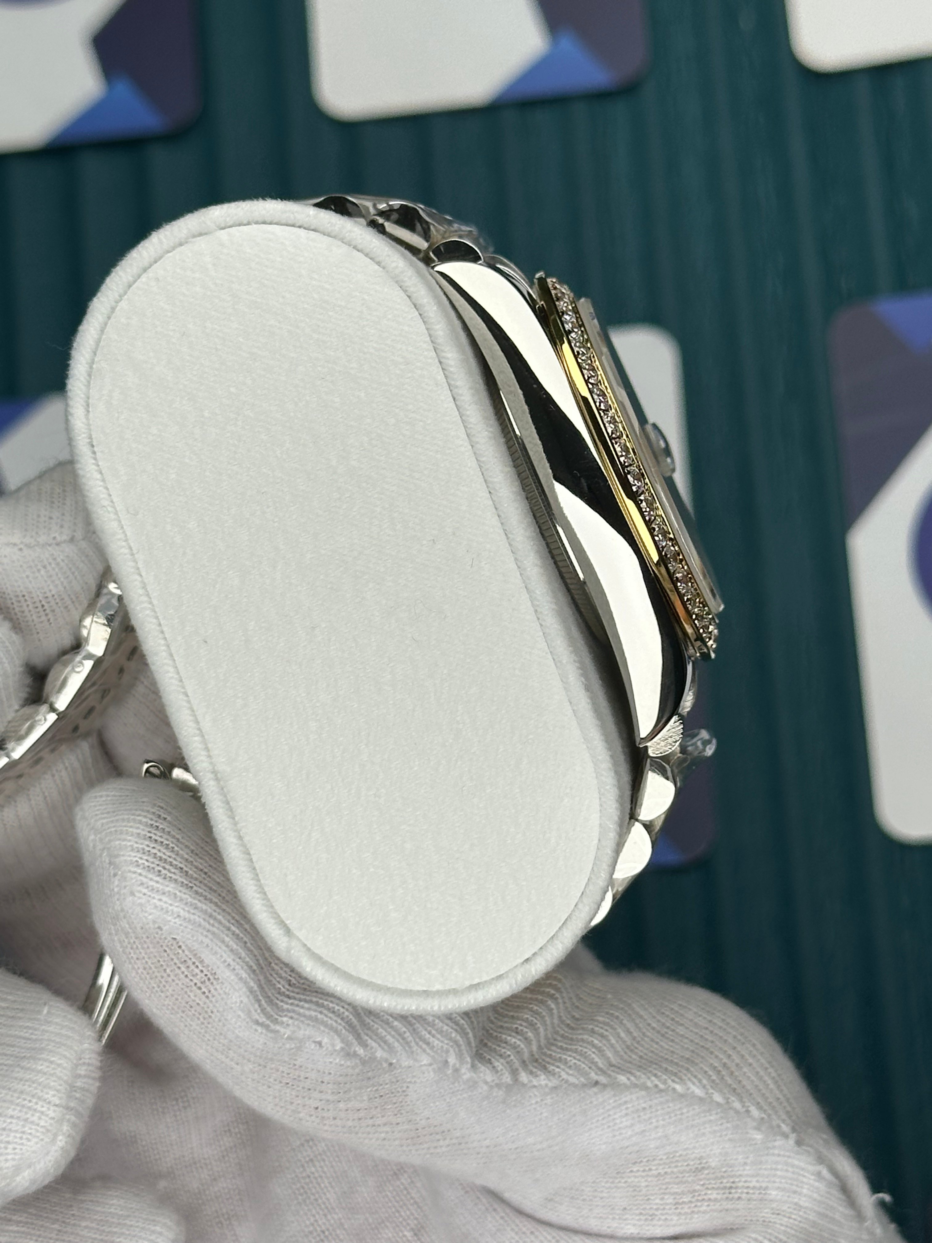 ROLEX DAY-DATE WHITE DIAL ROMA INDEX DIAMOND BEZEL GOLD-SILVER PRESIDENT