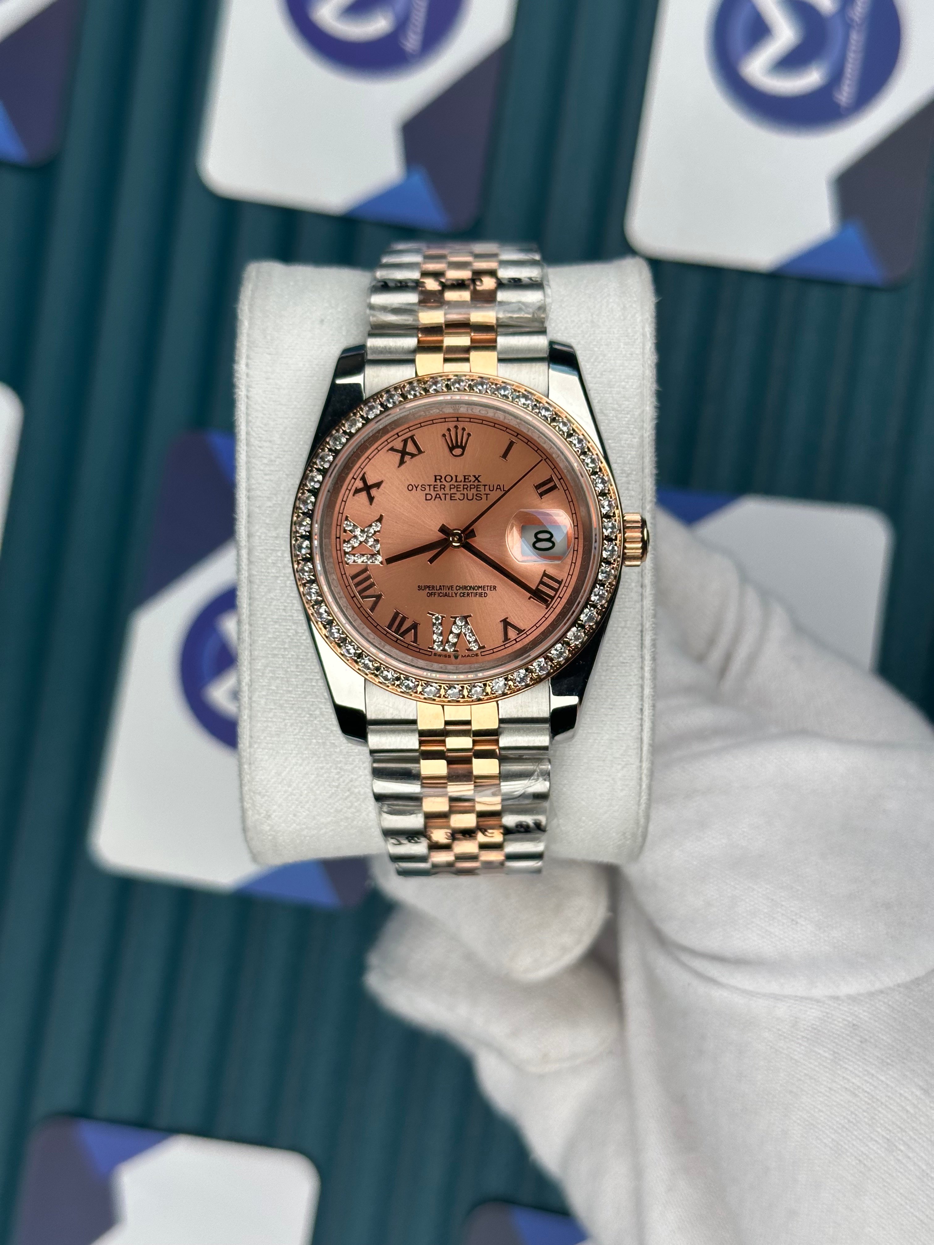 ROLEX 36 PEMBE KADRAN ROMA INDEX PIRLANTA BEZEL ROSE-SILVER JUBILEE