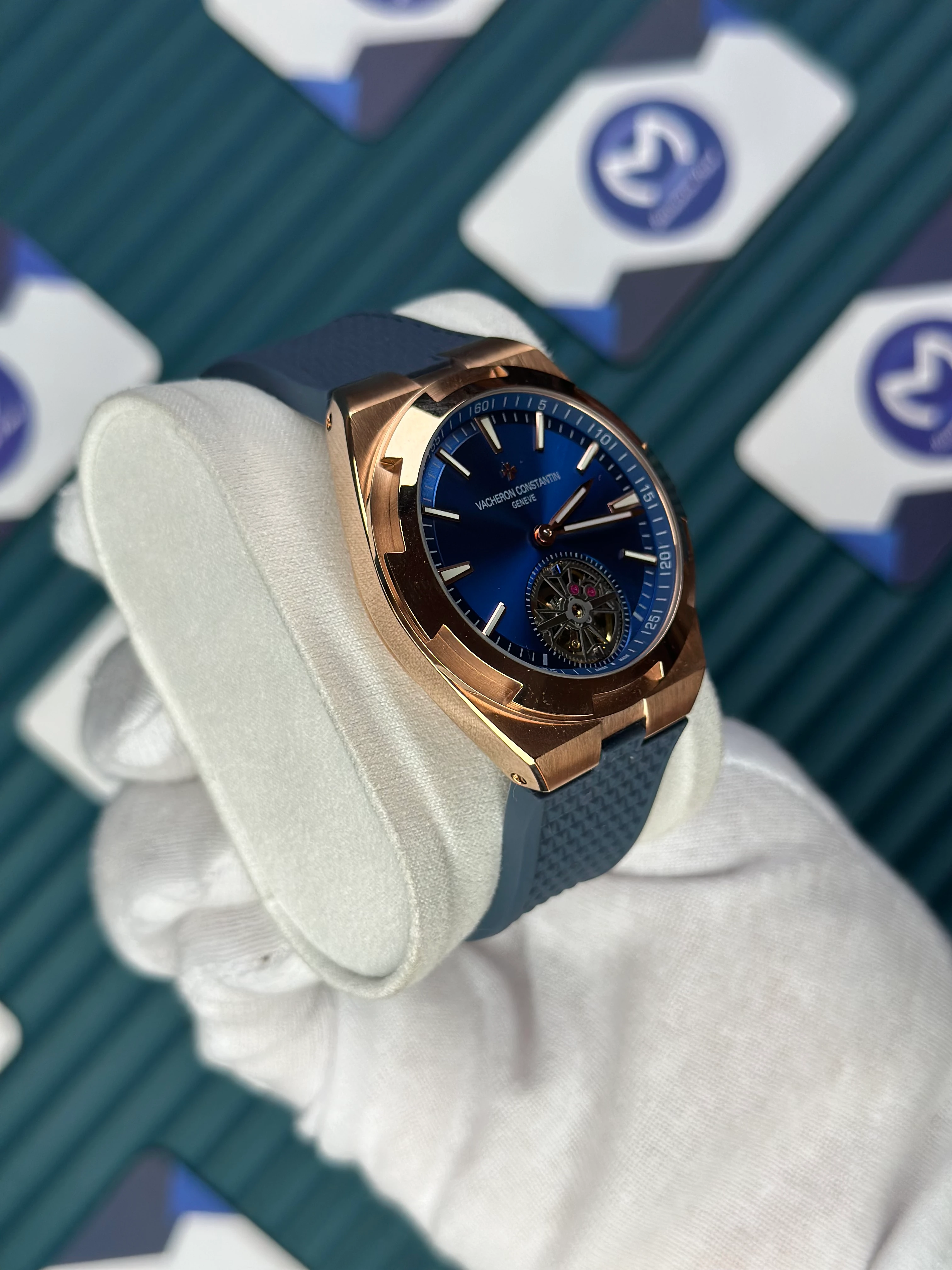 VACHERON CONSTANTIN BLUE DIAL ROSE CASE TOURBILLON OVERSEAS NAVY BLUE RUBBER