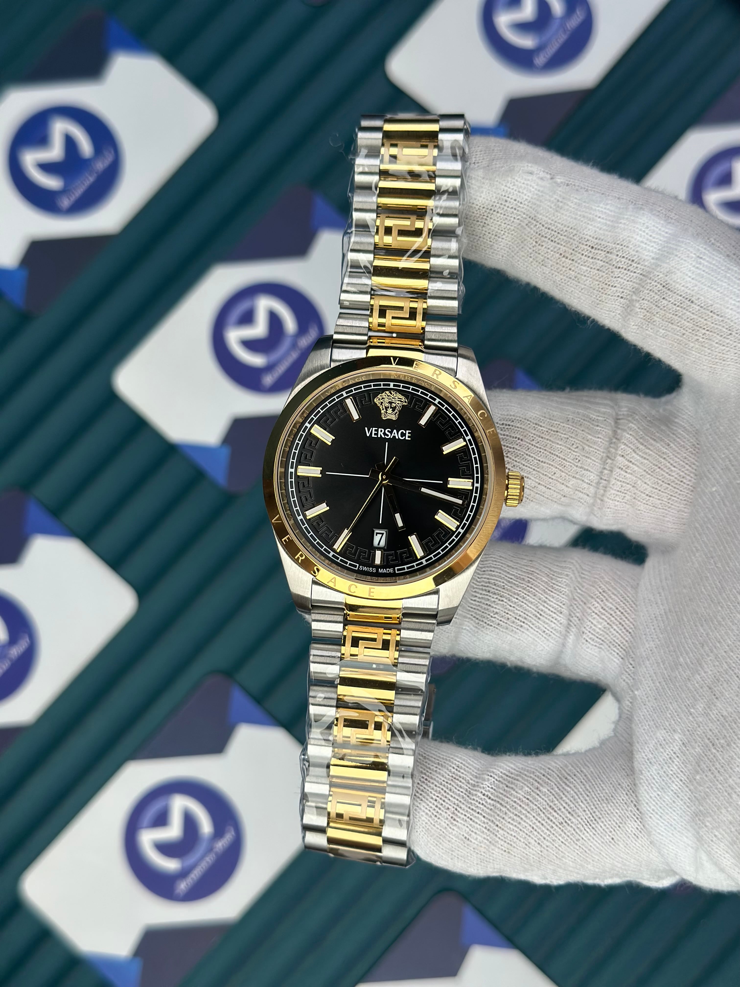 VERSACE NEW BLACK DIAL GOLD-SILVER PRESIDENT