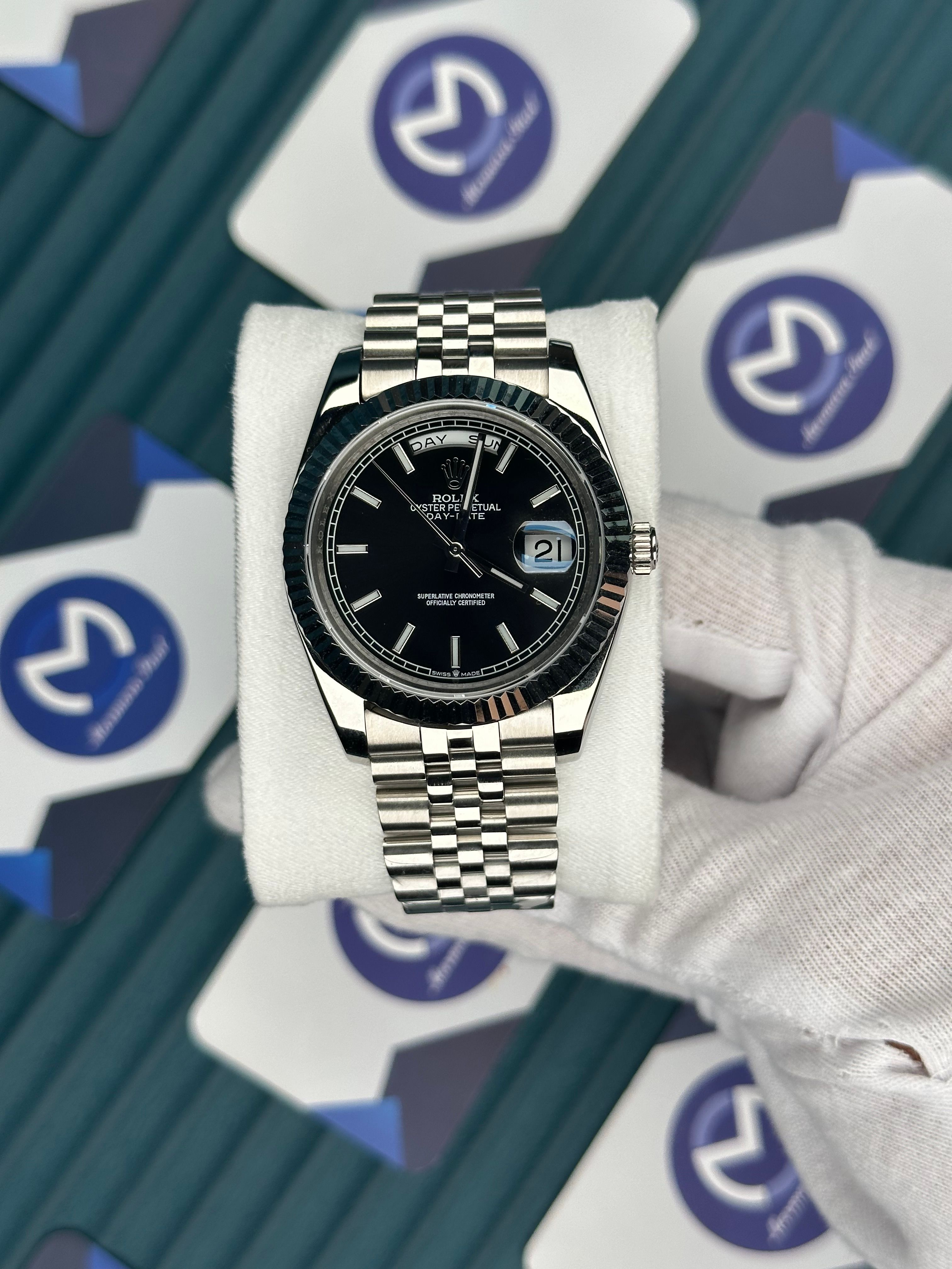 ROLEX DAY-DATE BLACK DIAL SILVER JUBILE