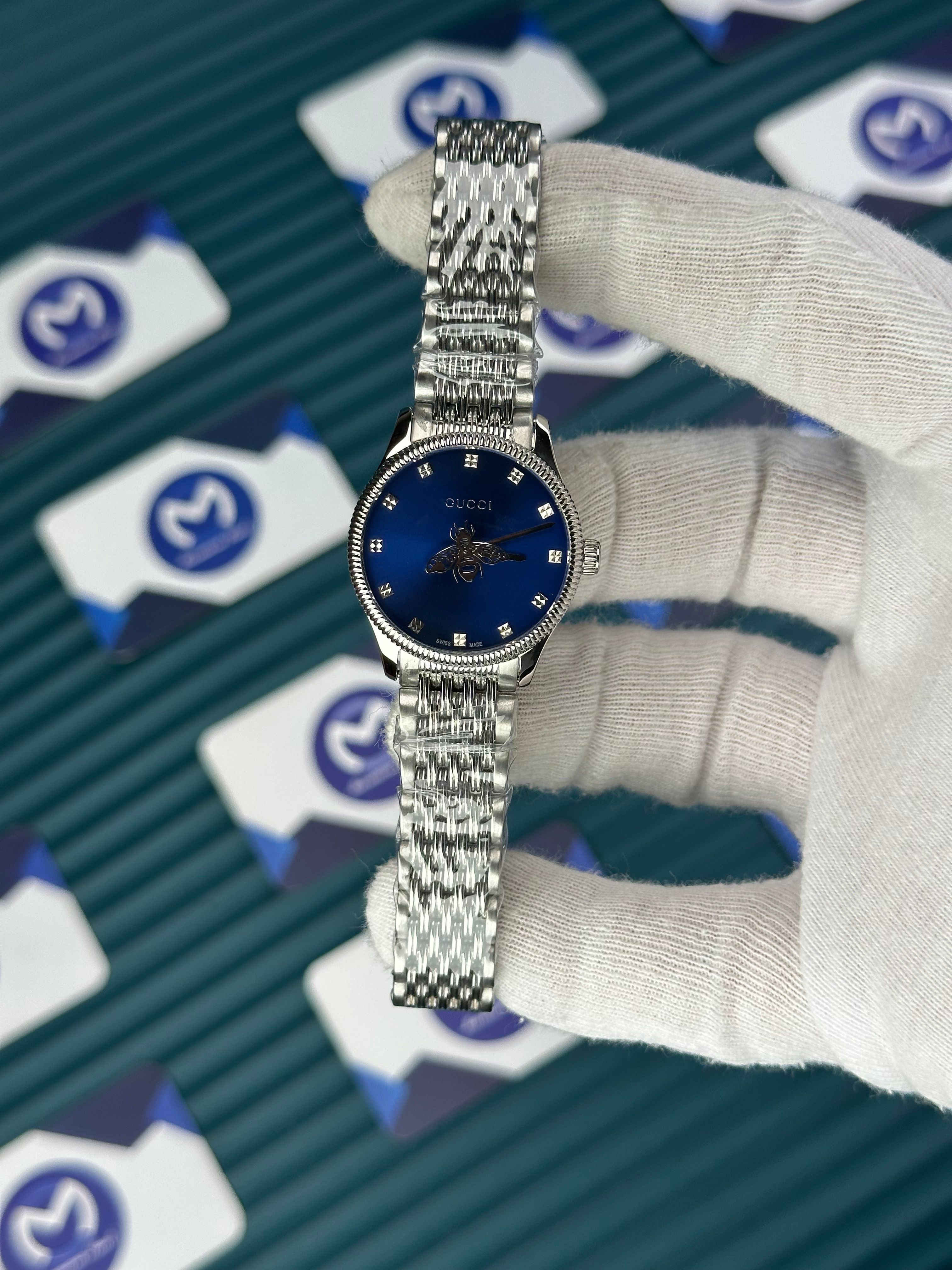 GUCCI BLUE DIAL SPINNING BUTTERFLY SILVER