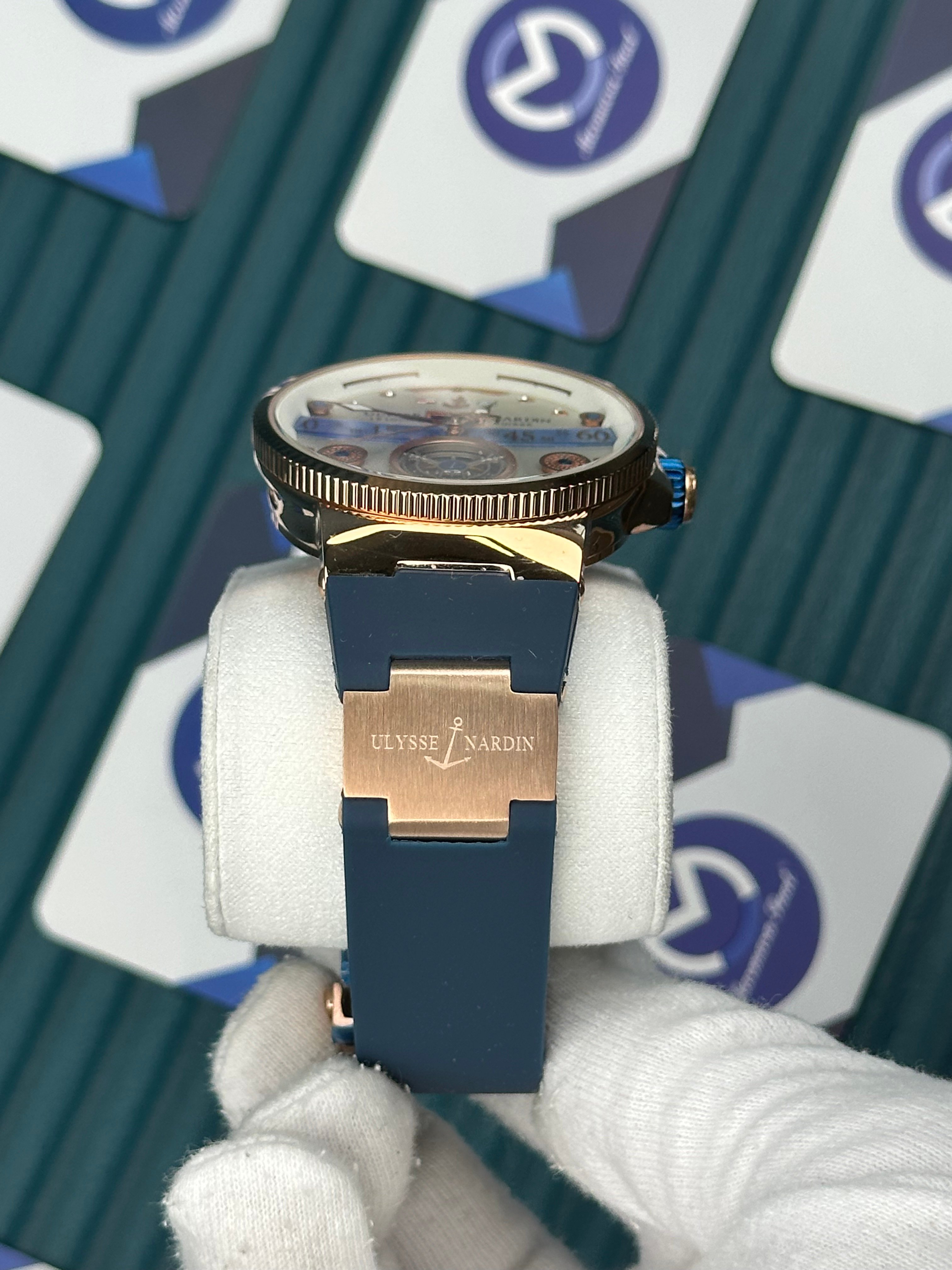 Ulysse Nardin Marine Blue Cord White Dial Rose Case Tourbillon