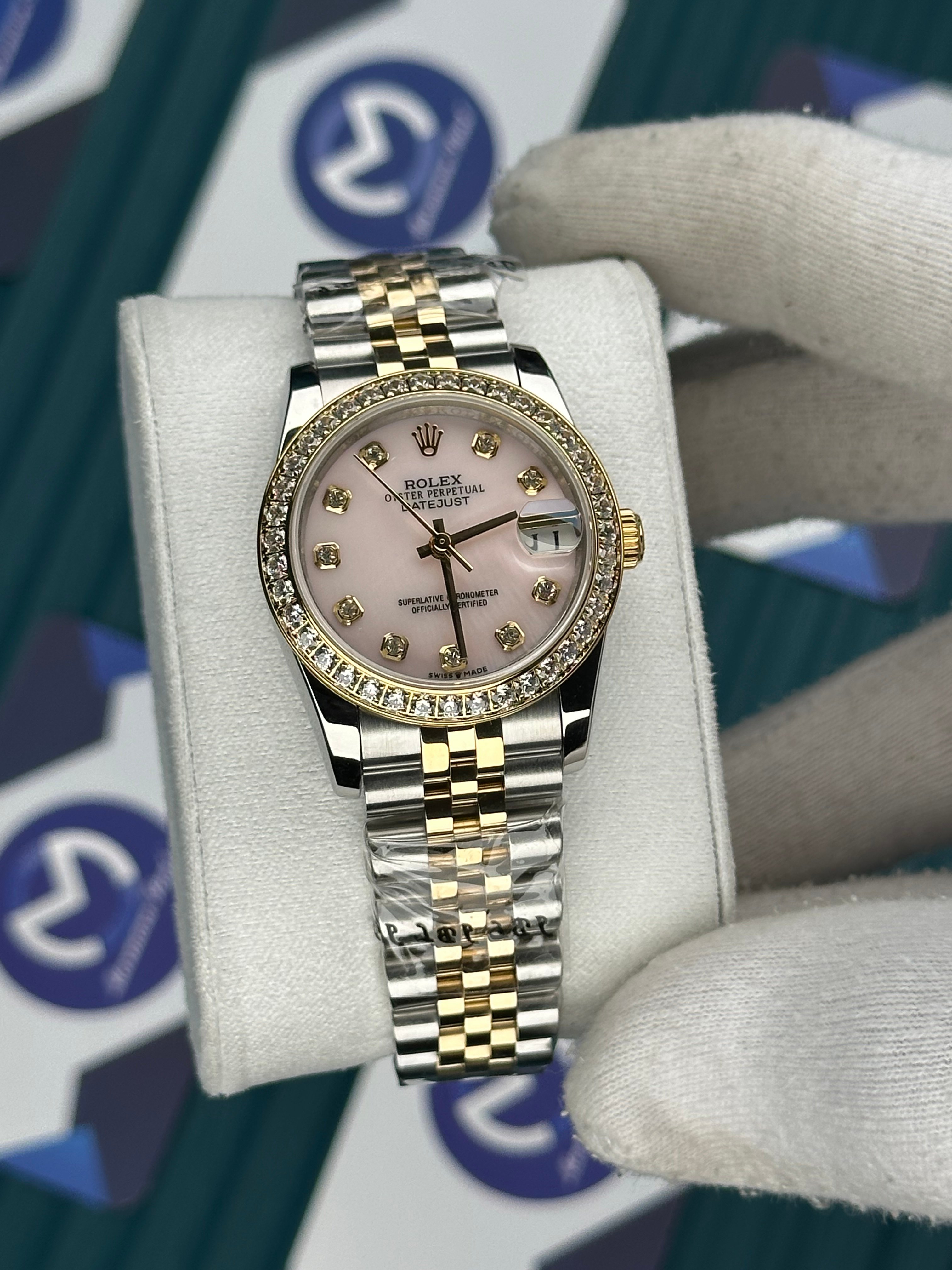 ROLEX 31 SEDEFLİ PEMBE KADRAN PIRLANTA BEZEL GOLD-SILVER JUBILEE