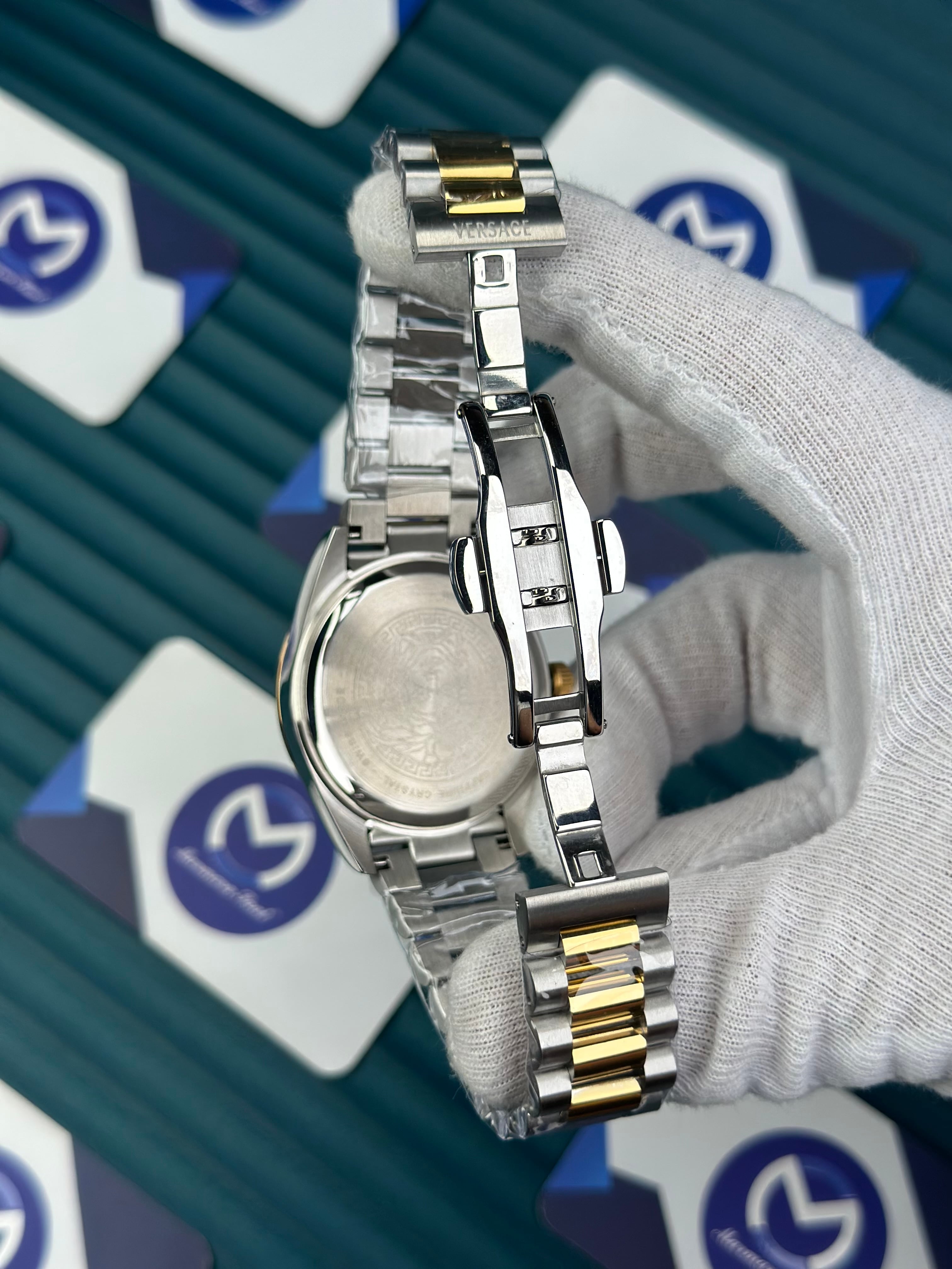 VERSACE NEW TURQUOISE DIAL GOLD-SILVER PRESIDENT