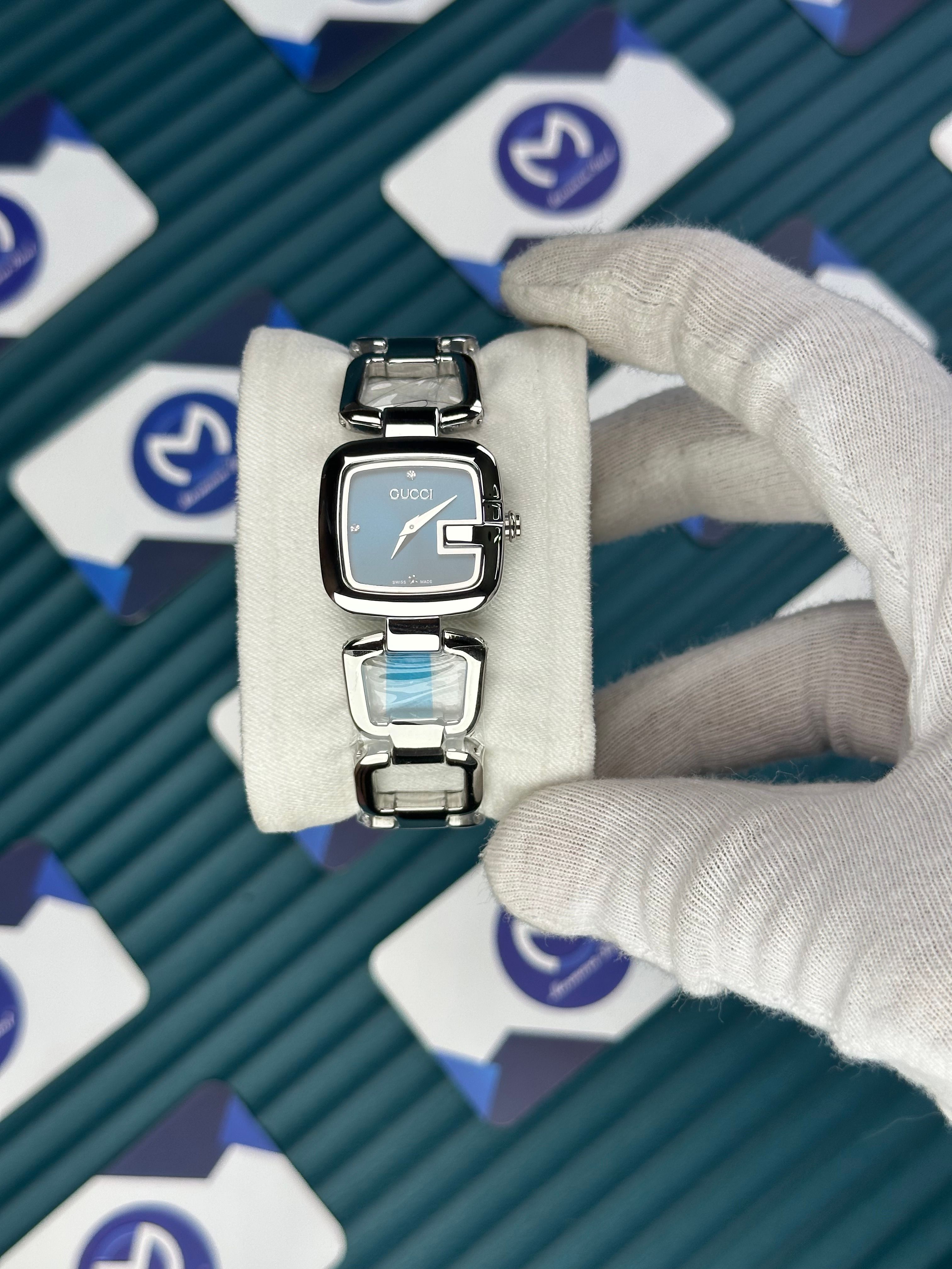 GUCCI WOMAN RING BRACELET BLUE DIAL DIAMOND INDEX SILVER CORD