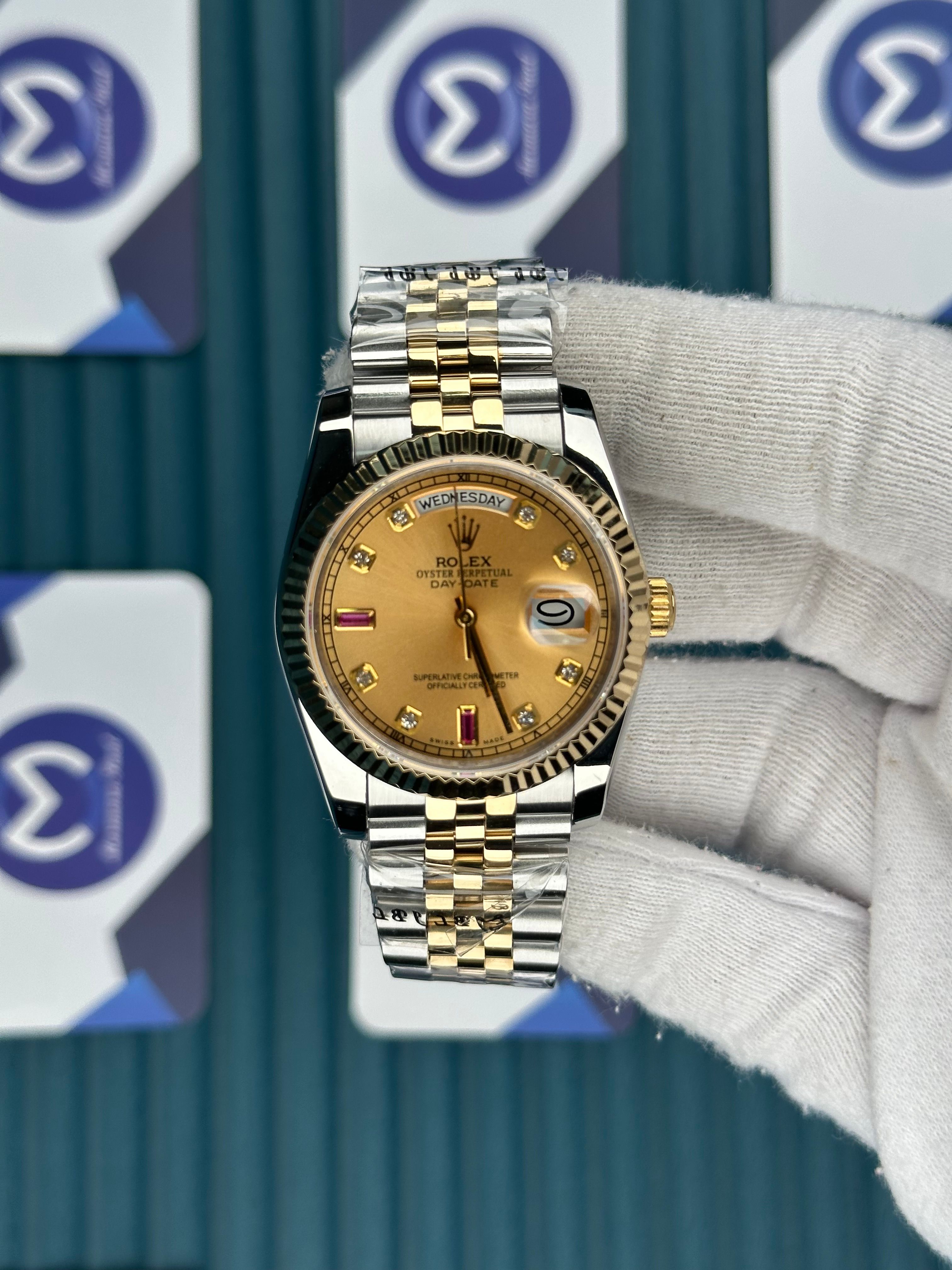 ROLEX 36 GOLD KADRAN PIRLANTA INDEX GOLD-SILVER JUBILEE