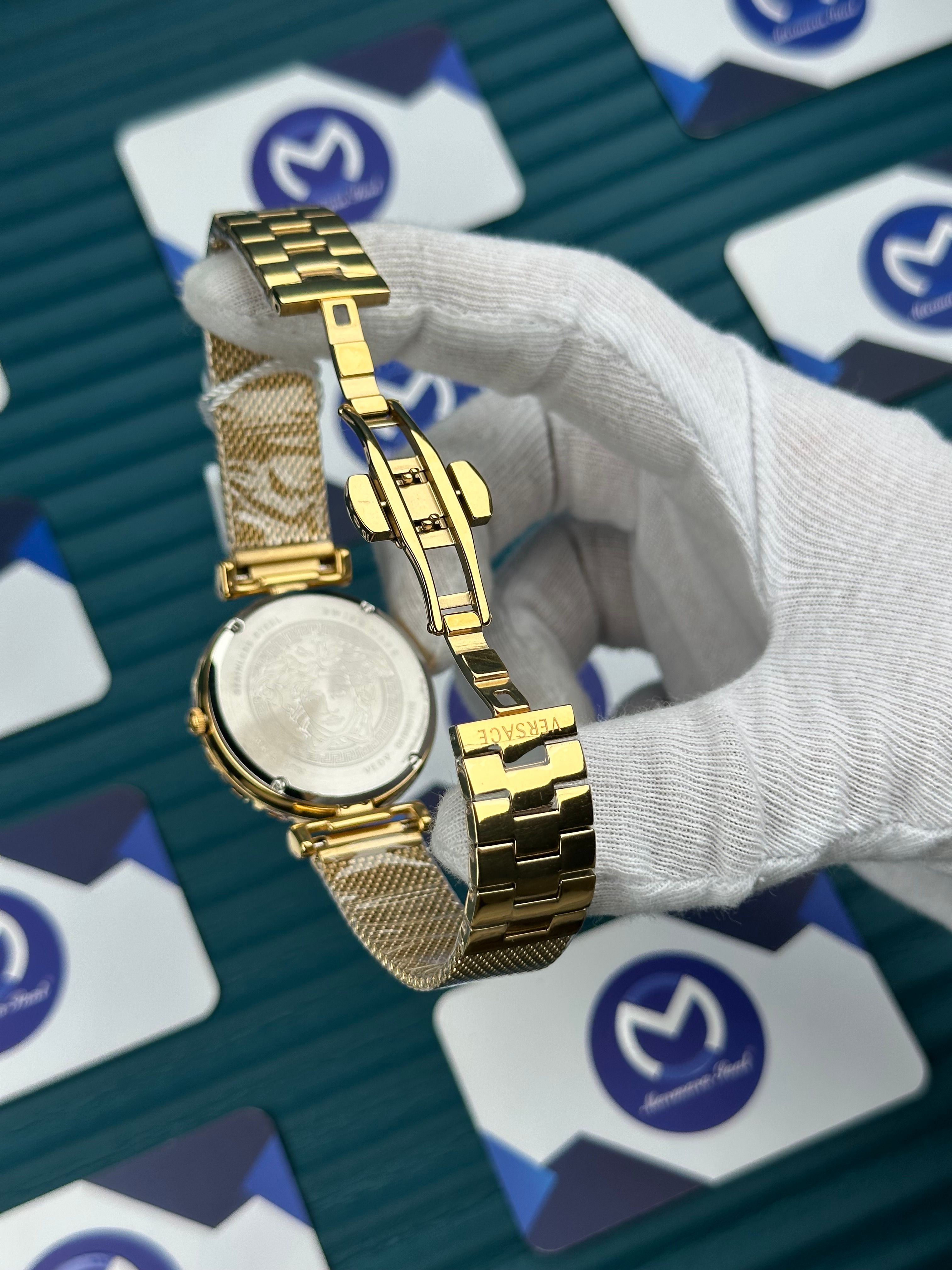 VERSACE 36 GREEN 3D DIAL GOLD BRACELET