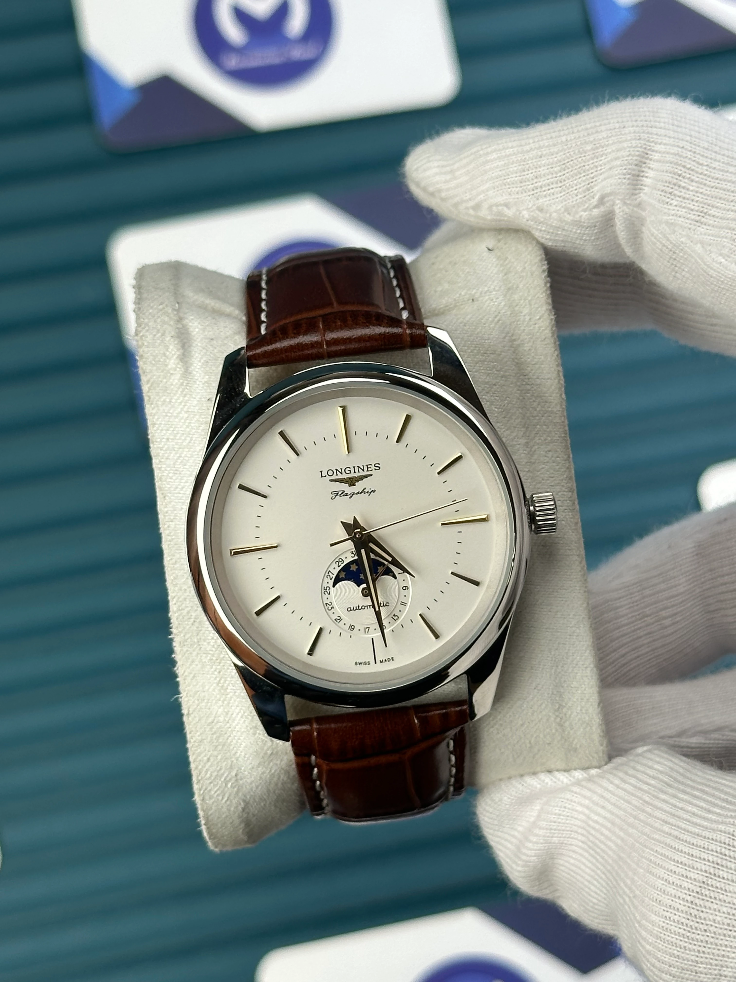 LONGINES FLAGSHIP HERITAGE MOONPHASE WHITE 