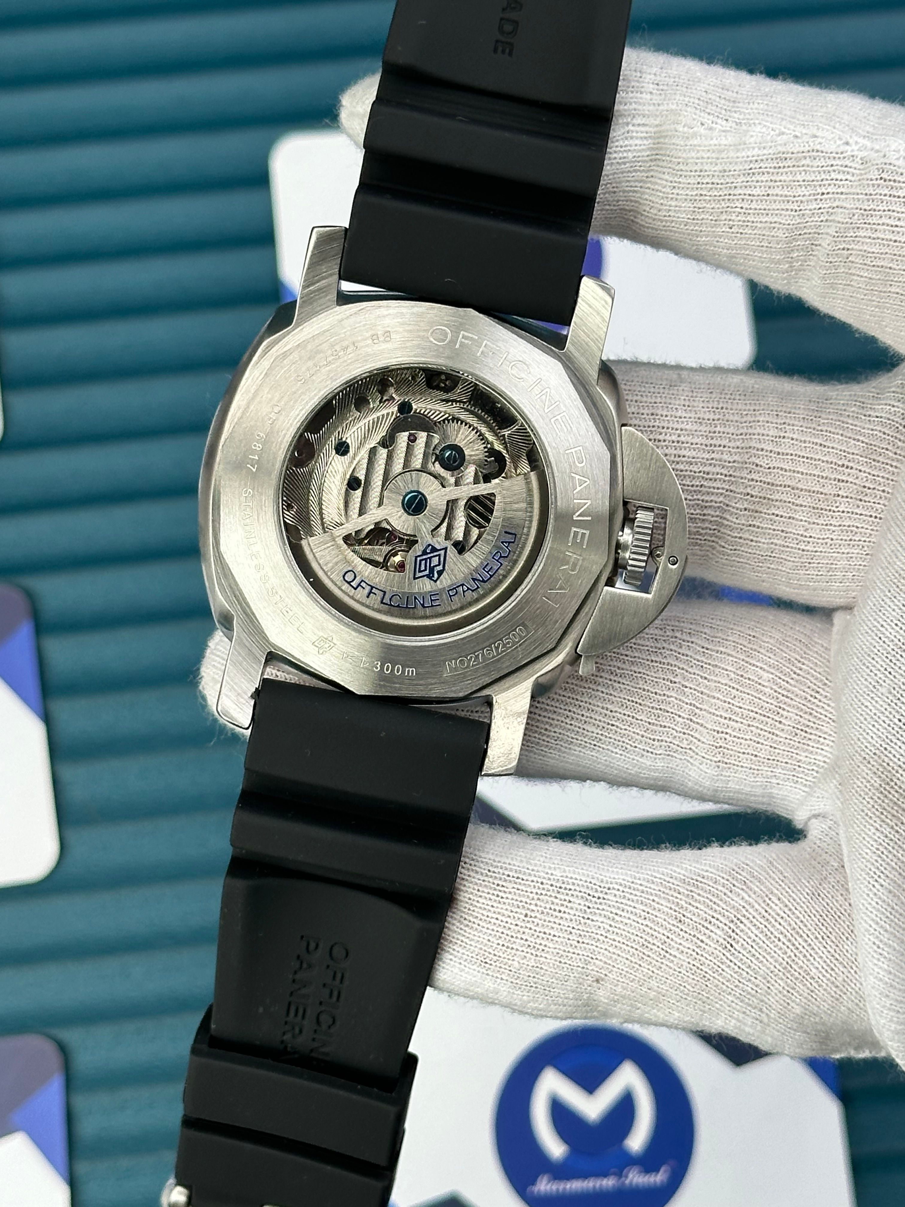 LUMINOR SUBMERSIBLE GMT SILVER CASE BLUE DIAL BLACK RUBBER