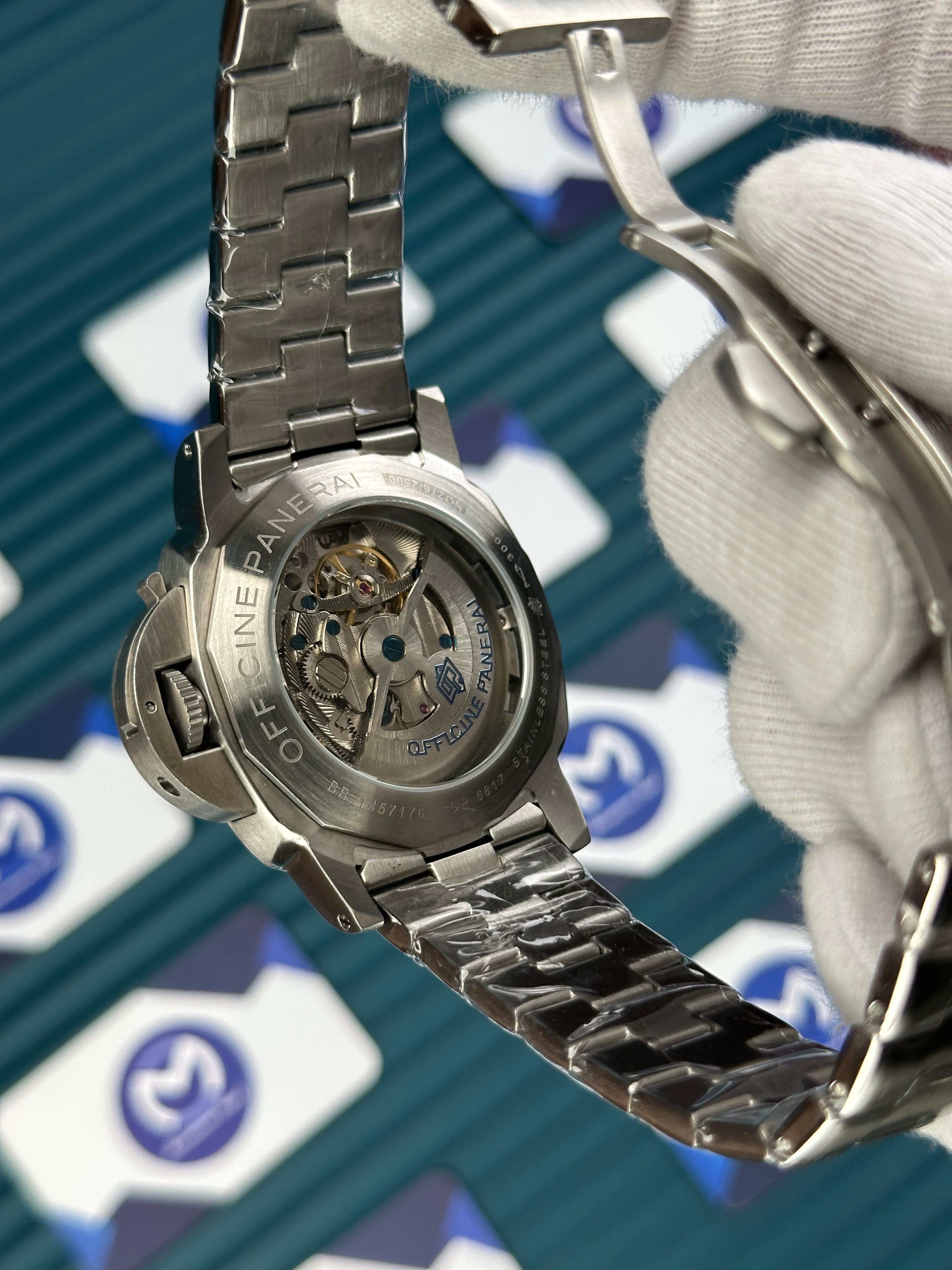 LUMINOR MARINA PANERAI BLACK DIAL GREEN INDEX SILVER CORD