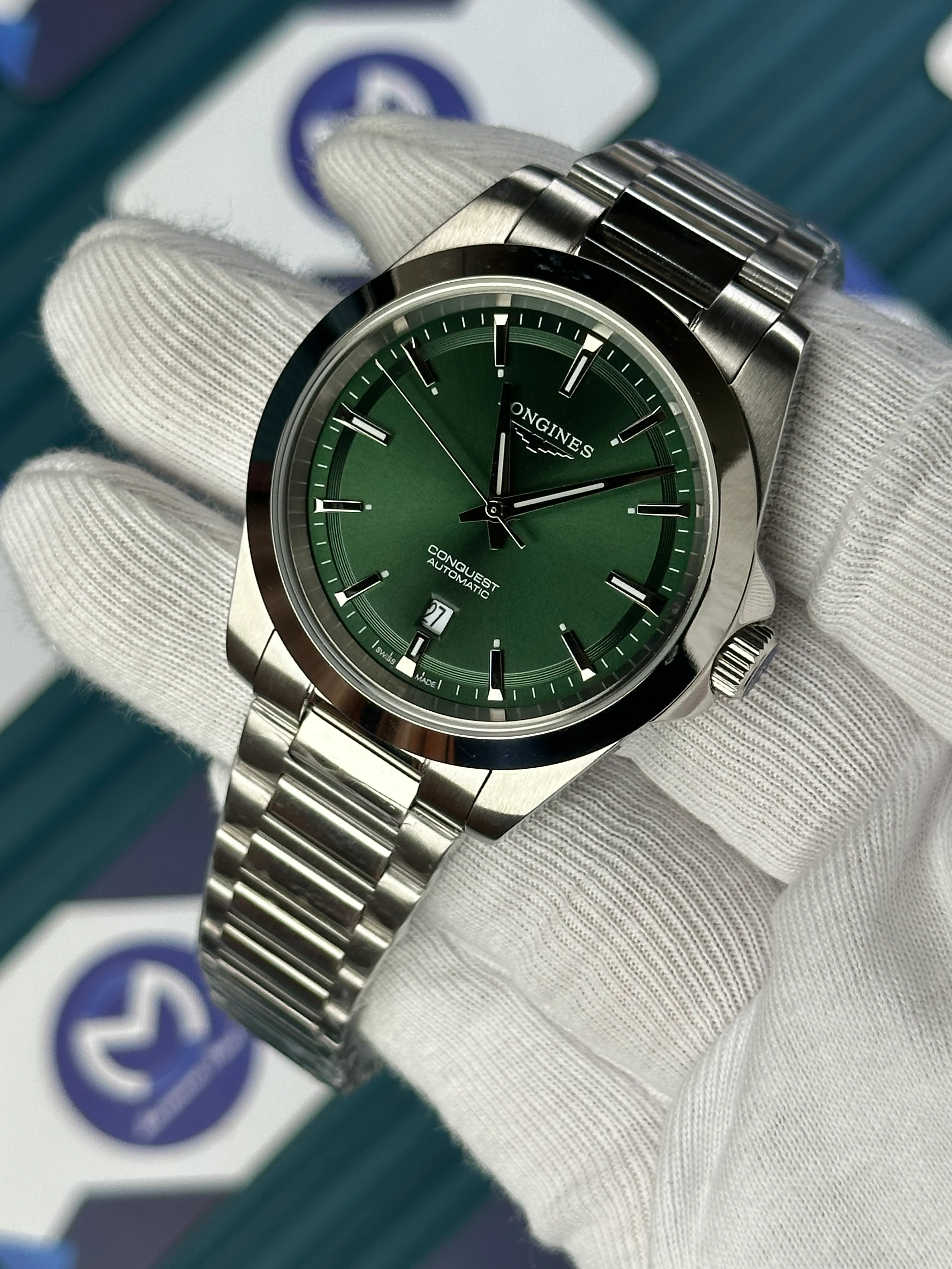 LONGINES CONQUEST AUTOMATIC GREEN DIAL SILVER 