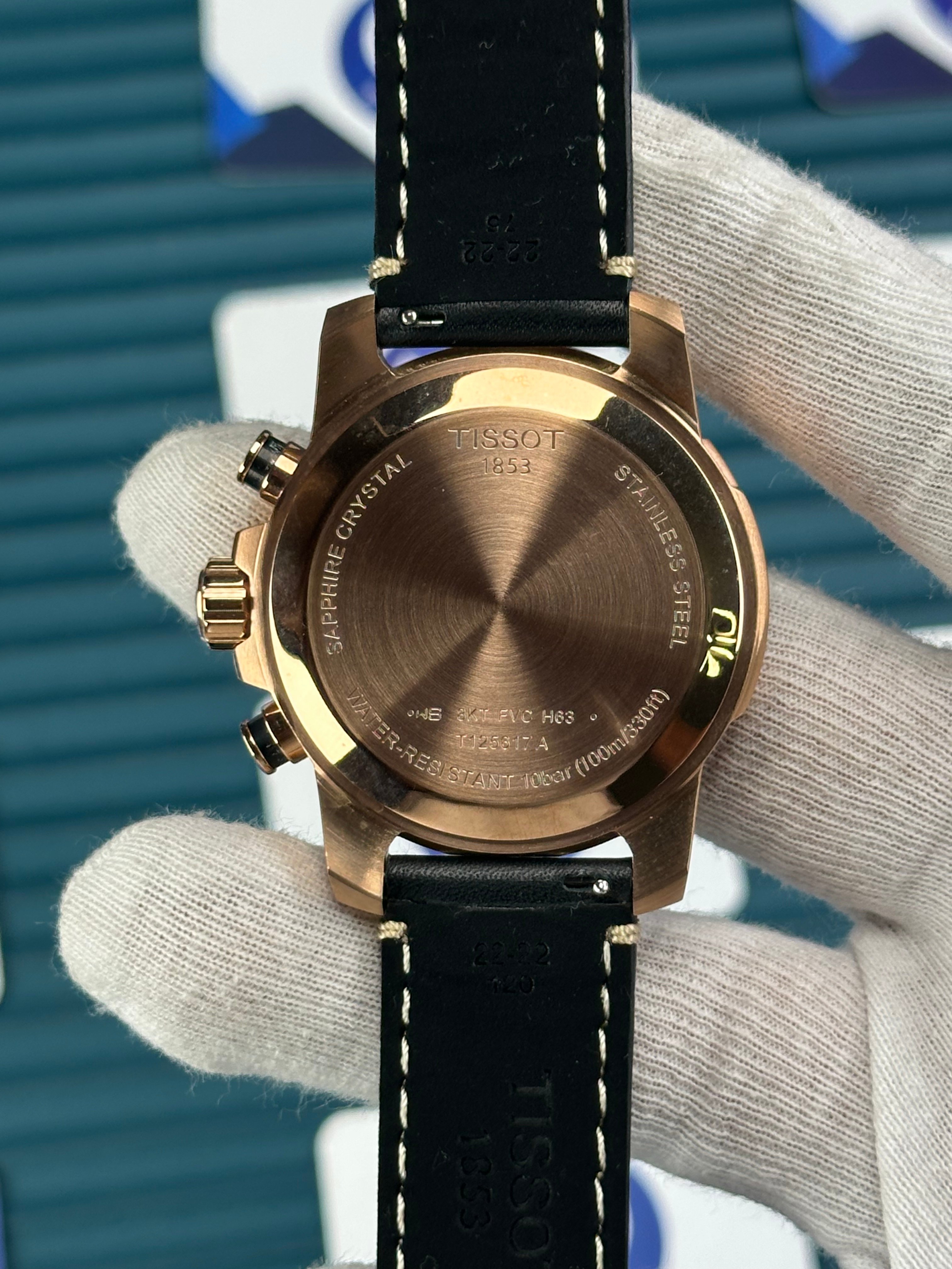 TISSOT SUPERSPORT CHRONO BLAK DIAL ROSE CASE BLACK LEATHER CORD