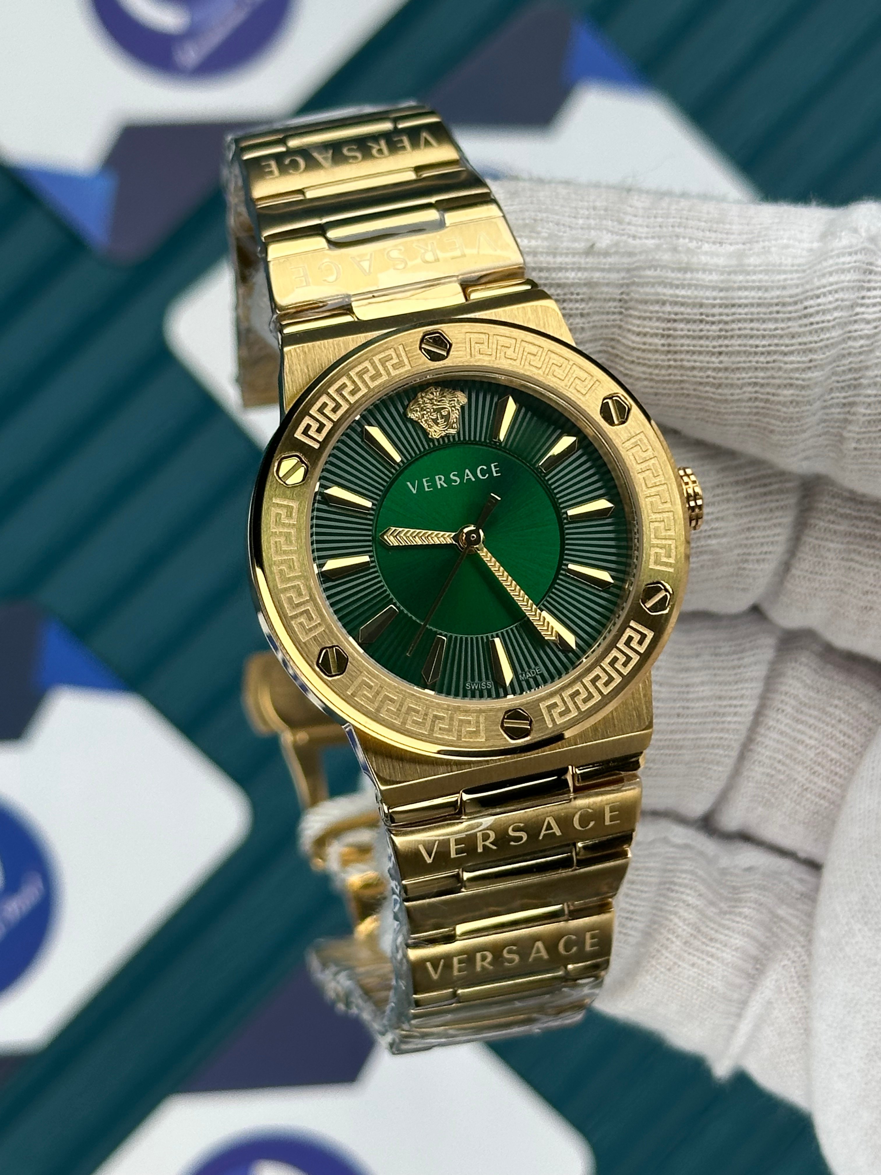 VERSACE 36 GREEN DIAL GOLD CORD