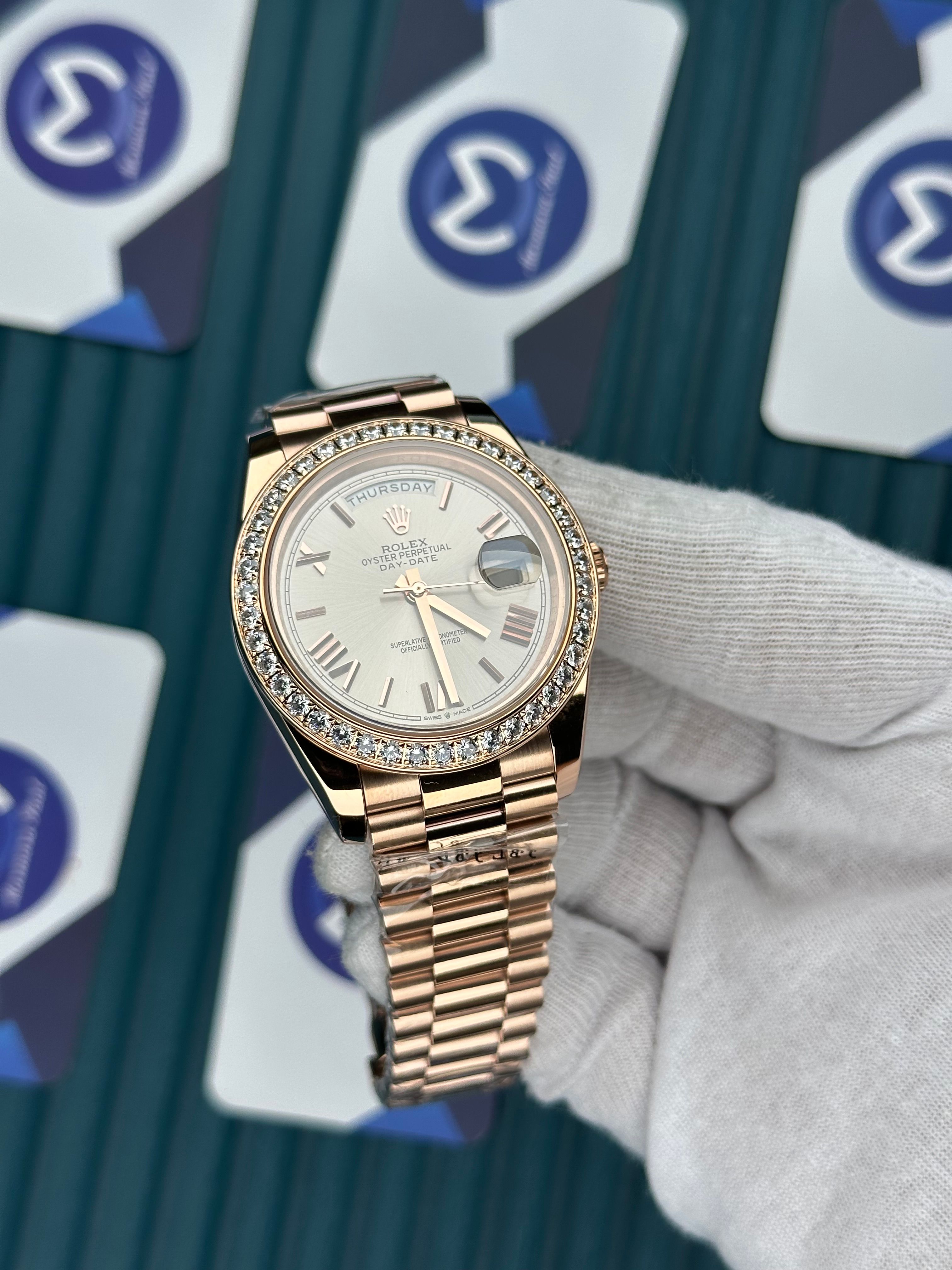 ROLEX DAY-DATE GREY DIAL DIAMOND BEZEL ROSE PRESIDENT