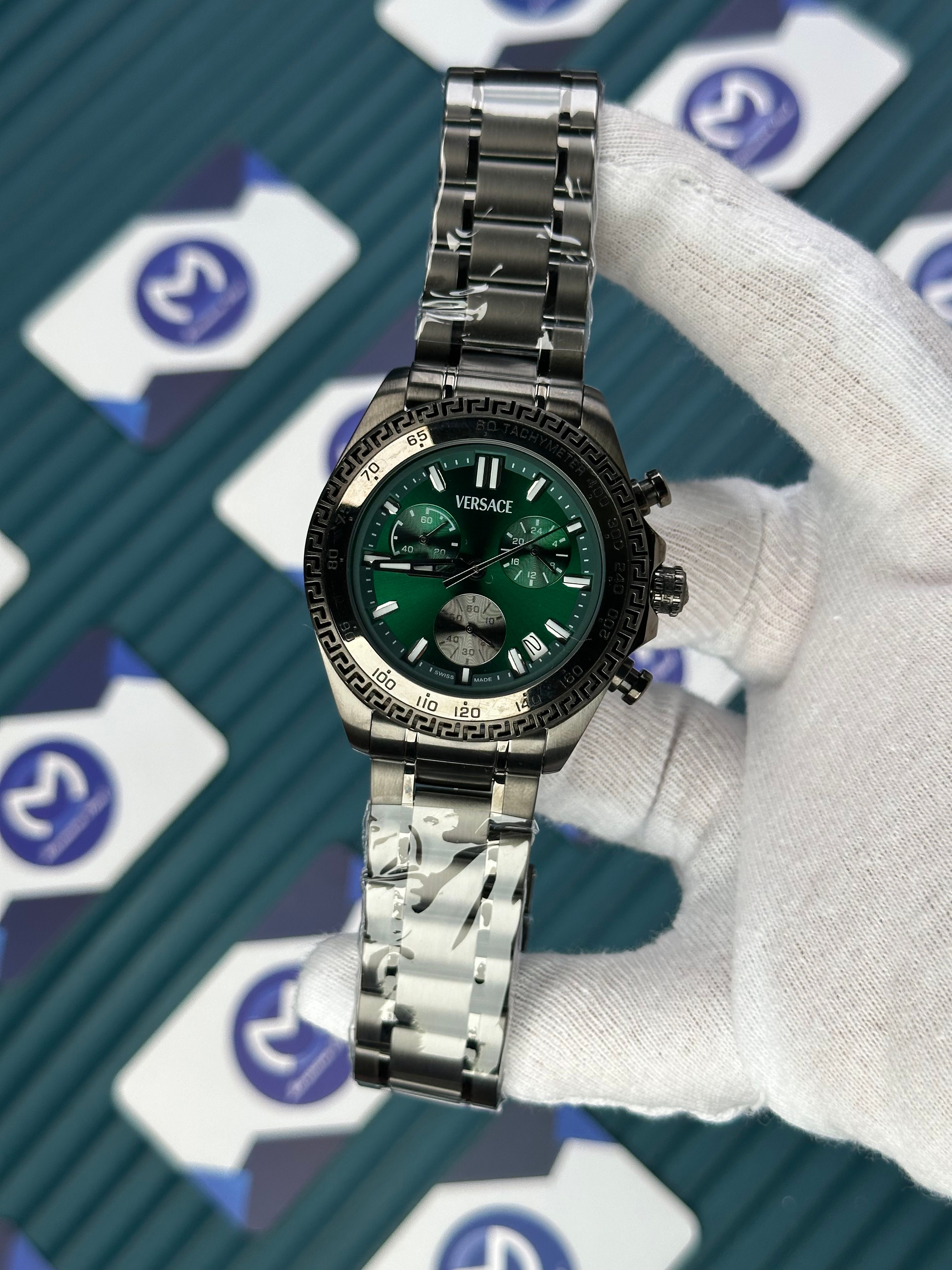 VERSACE GREEN DIAL CHRONOMOMETER FULL BLACK NEW SEASON
