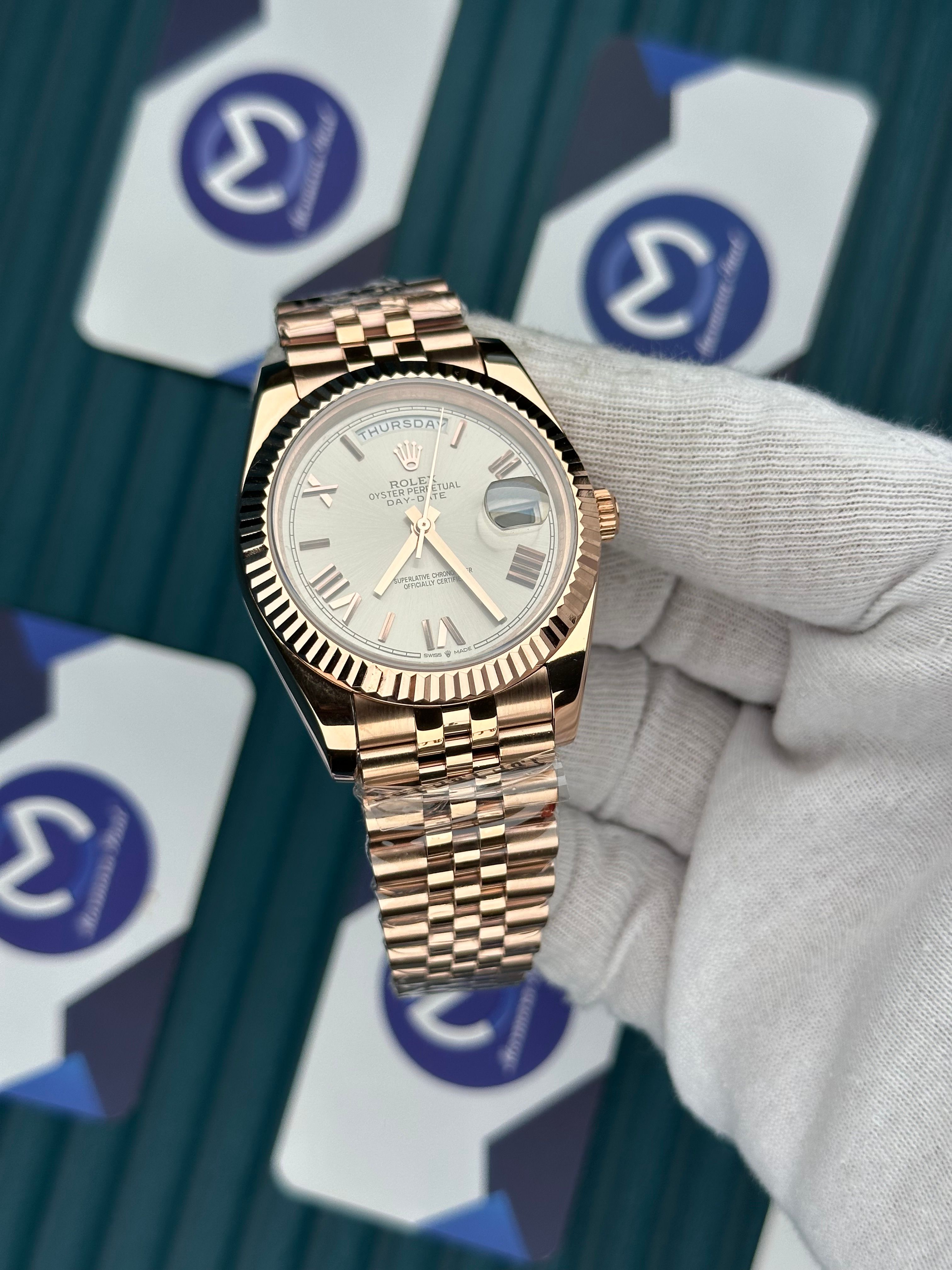 ROLEX DAY-DATE GREY DIAL ROSE ROMA INDEX ROSE JUBILE