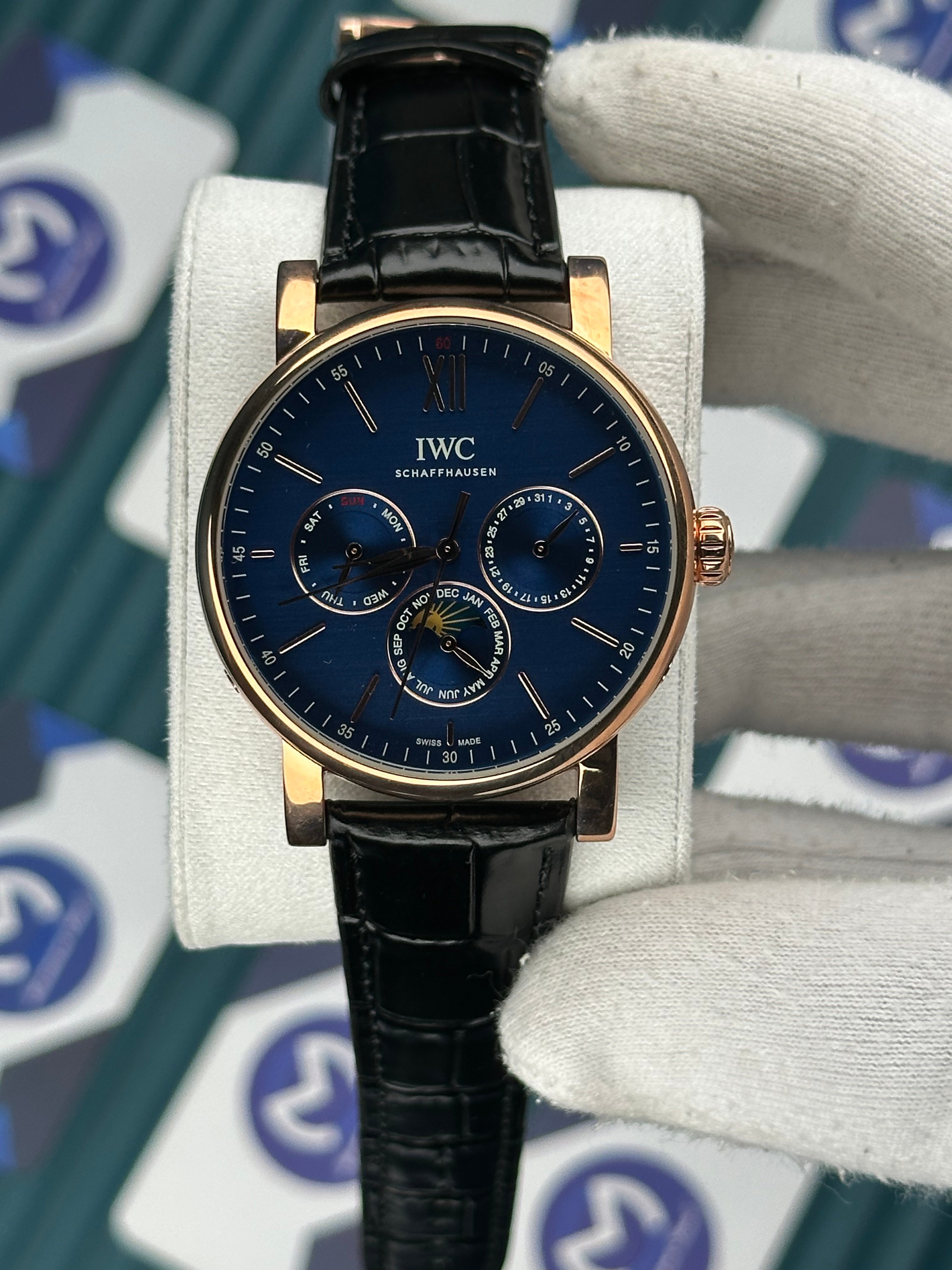Iwc Blue Dial Chronograph Black Leather Cord