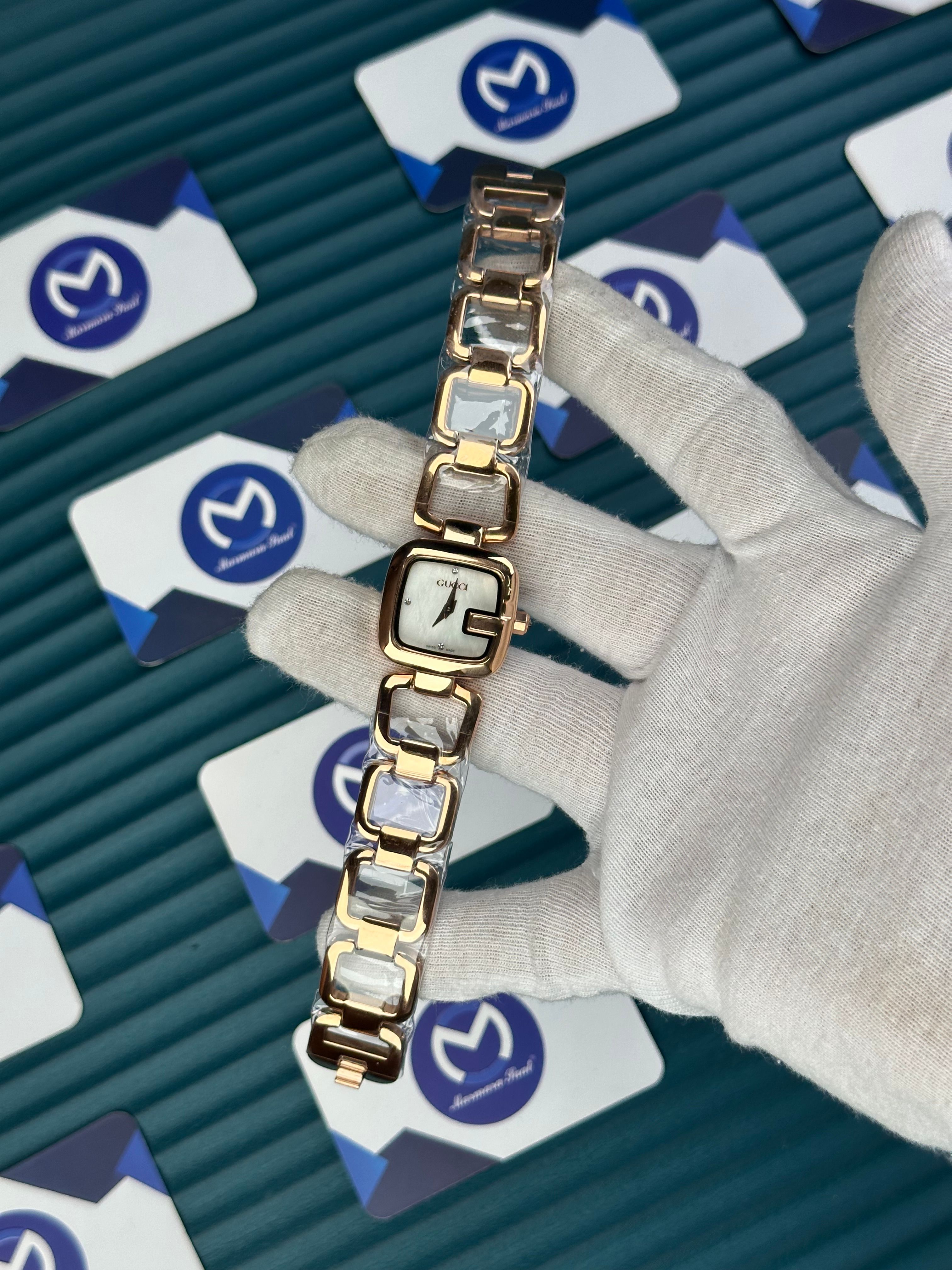 GUCCI WOMAN RING BRACELET WHITE DIAL DIAMOND INDEX ROSE CORD
