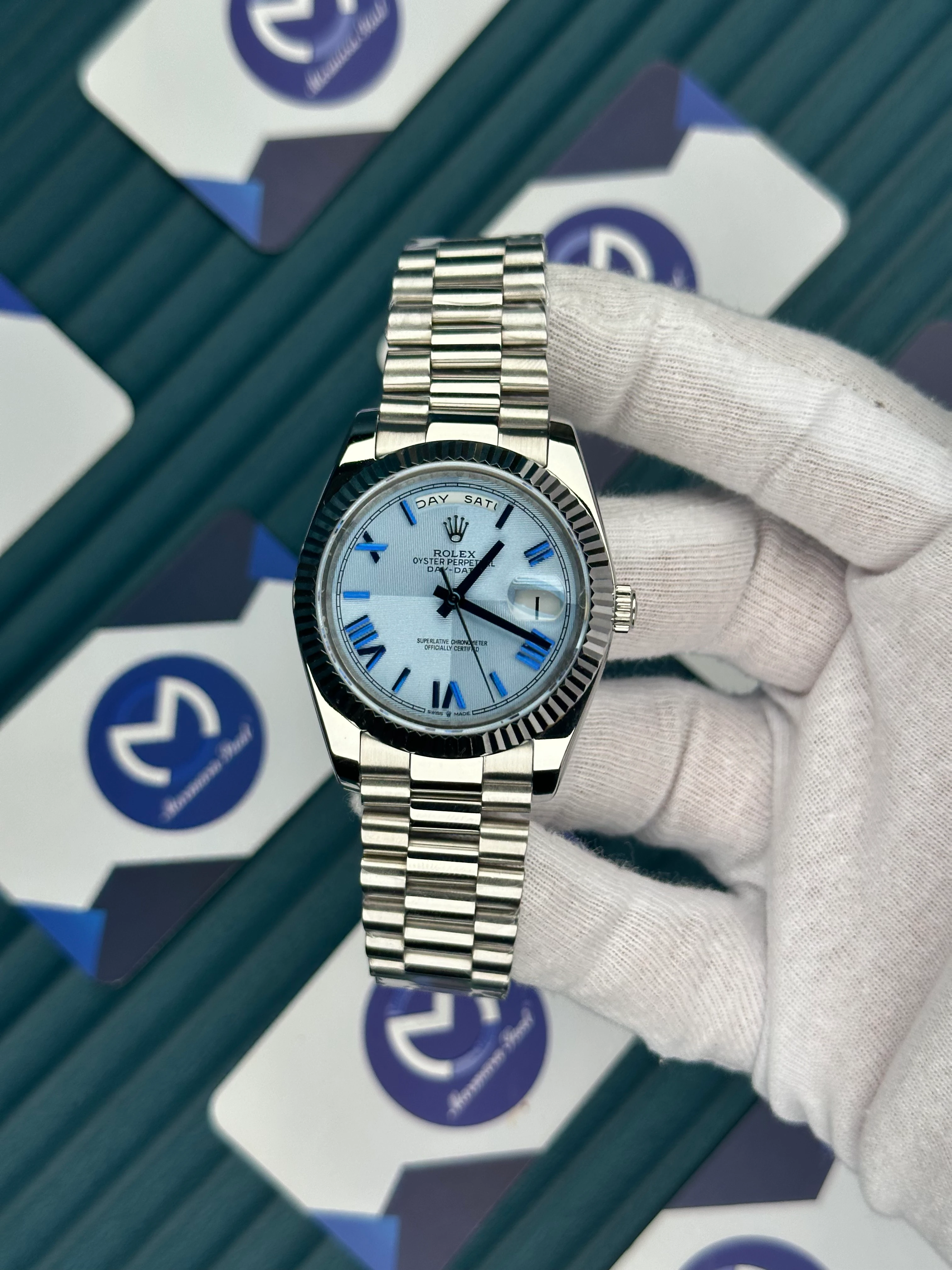 ROLEX DAY-DATE LINE BLUE ROMA INDEX SILVER PRESIDENT