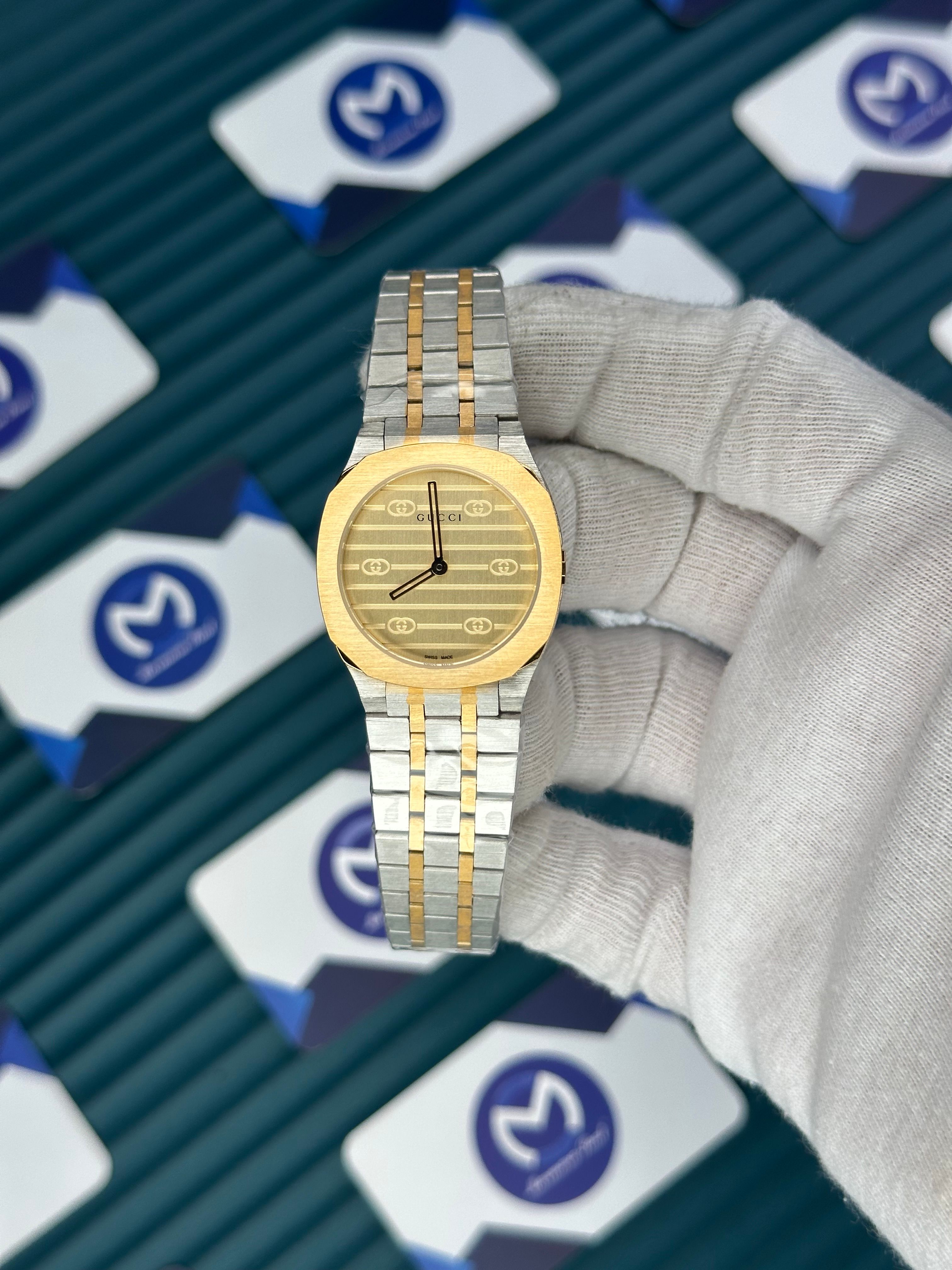 GUCCI WOMAN YELLOW DIAL BRUSH MARKS GOLD-SILVER 