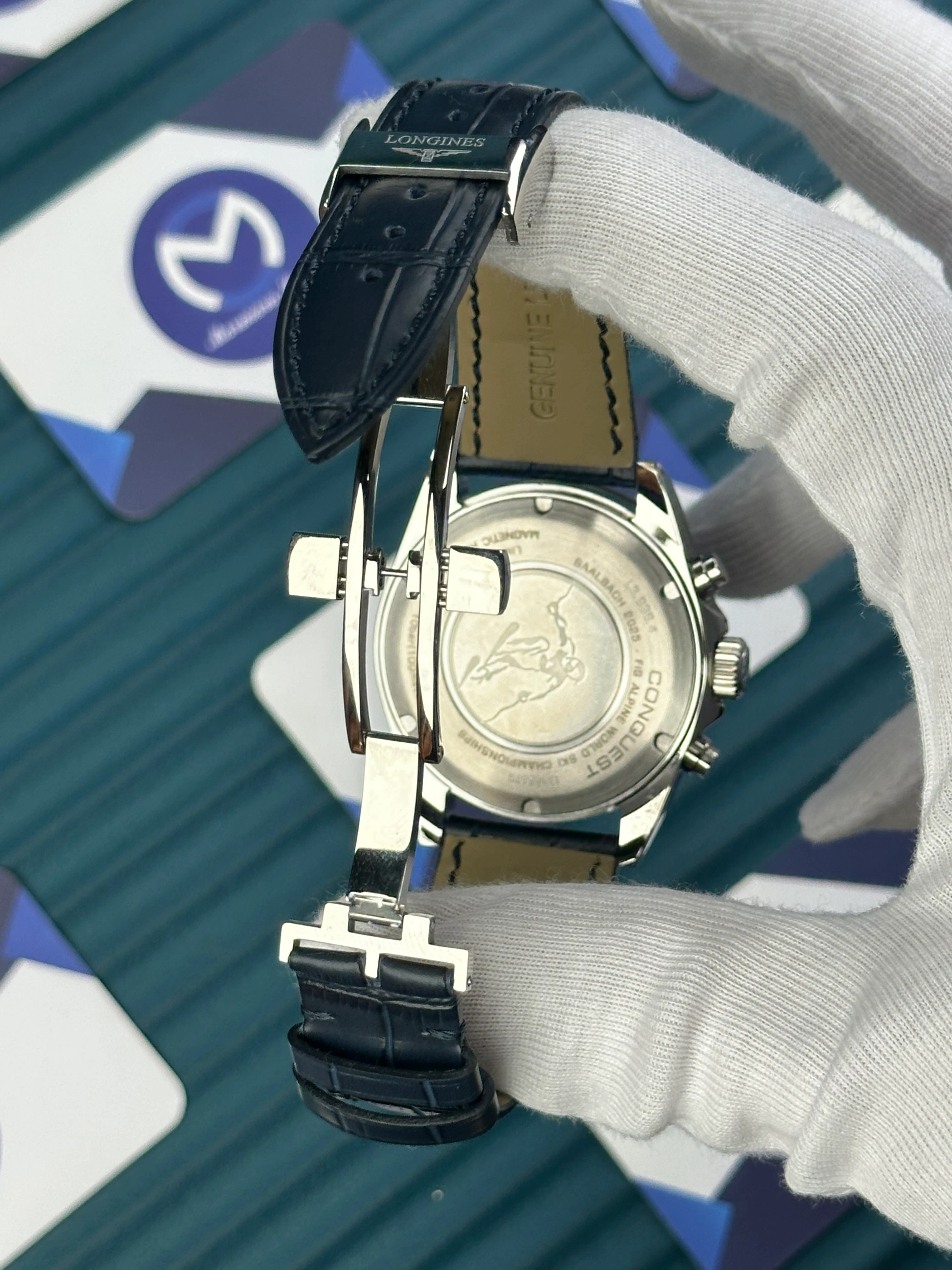 LONGINES CONQUEST CHRONOGRAPH AUTOMATIC BLUE DIAL BLUE LEATHER 